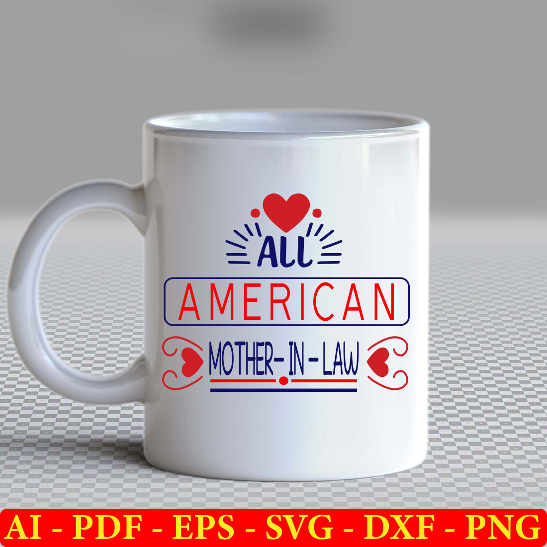 White coffee mug with an american mother in law design.