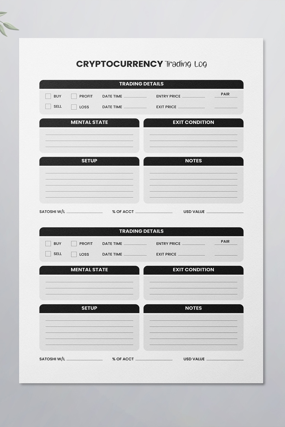 Cryptocurrency Trading Logbook pinterest preview image.