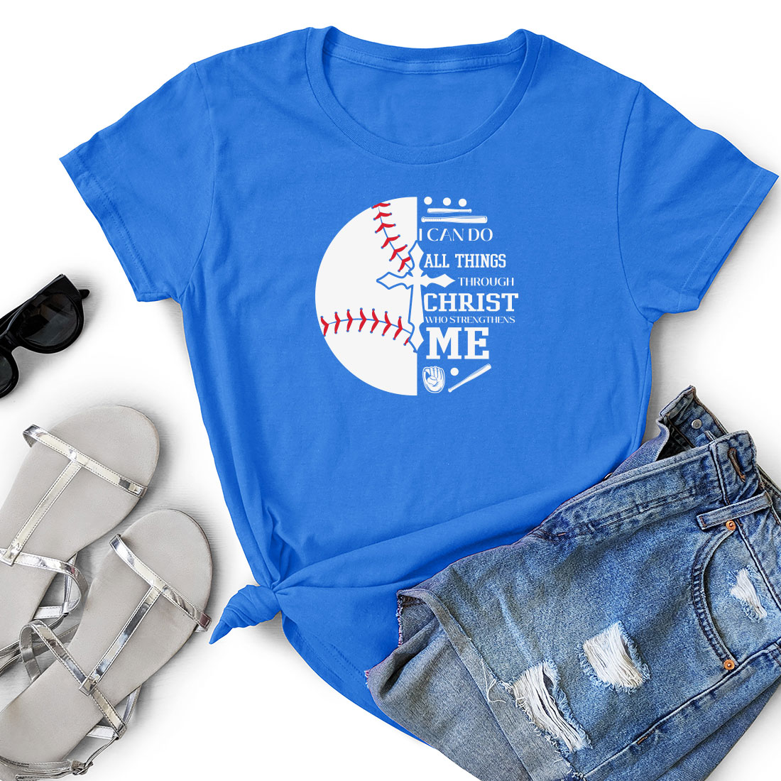 Women's t - shirt with a baseball on it.