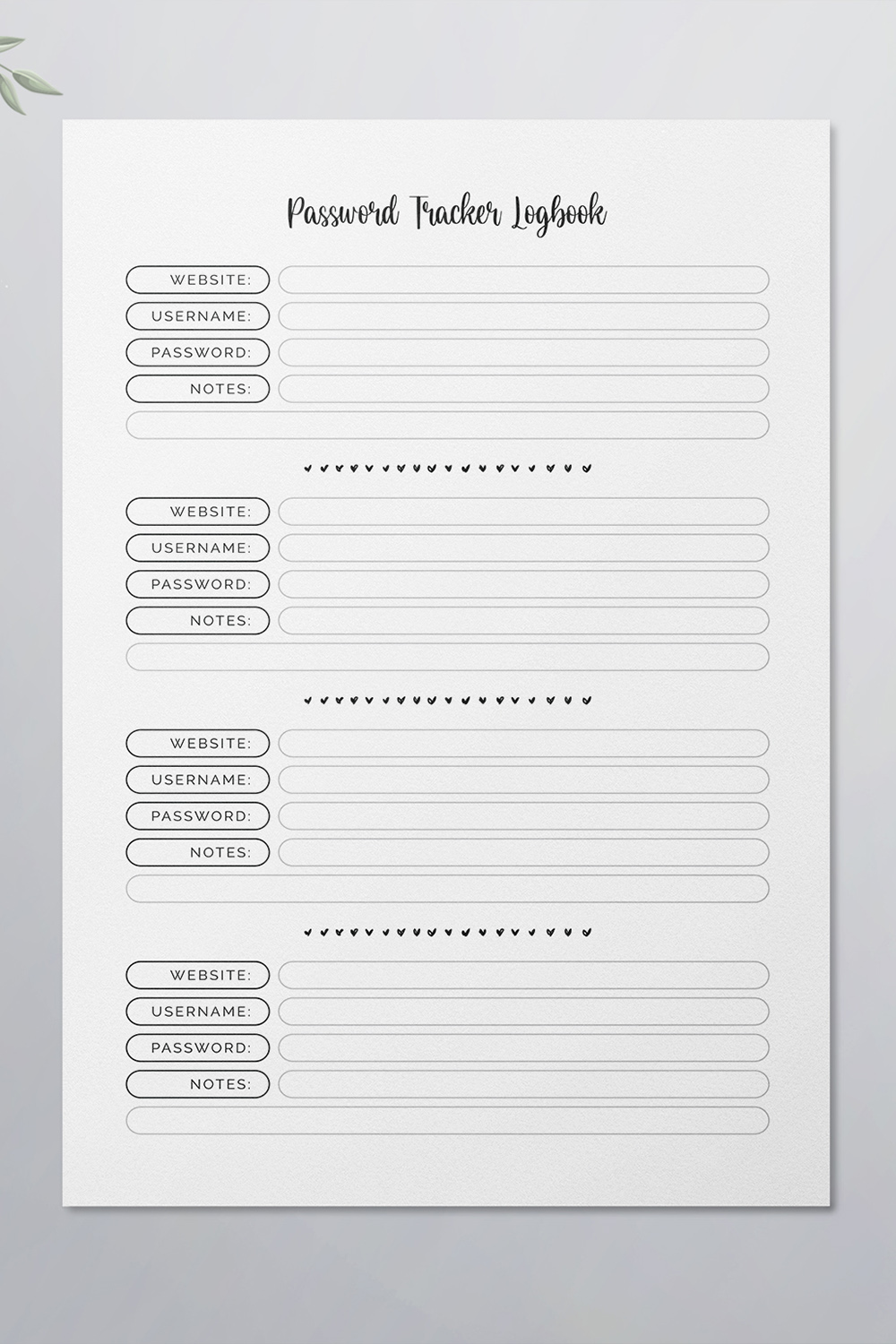 Password Tracker Logbook KDP Interior pinterest preview image.