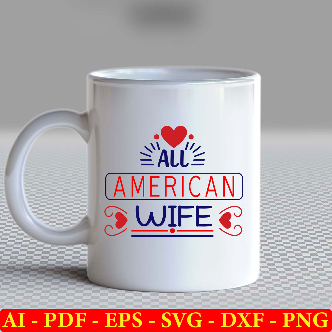 White coffee mug with an american wife on it.