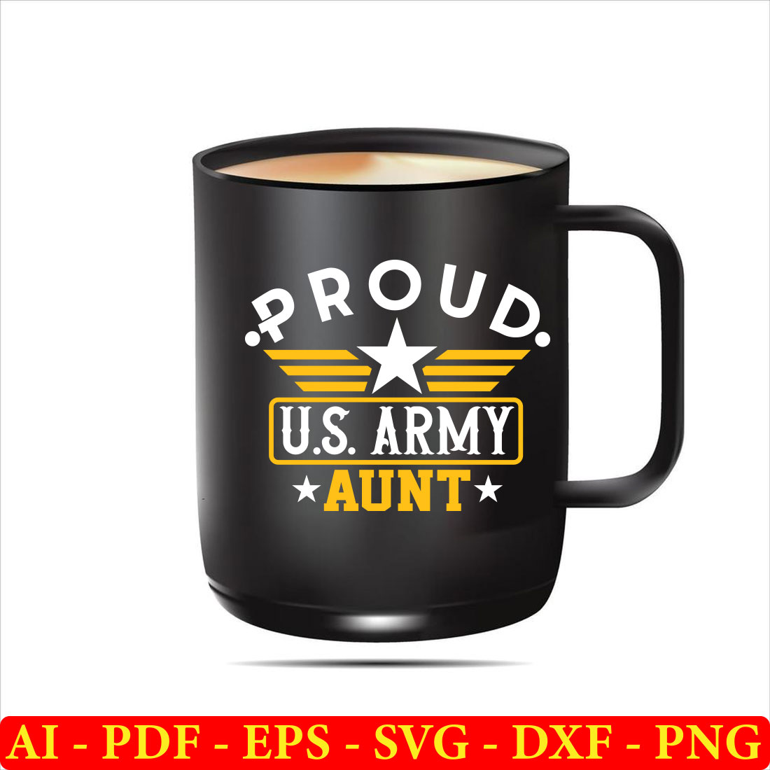 Black coffee mug with the words proud us army.