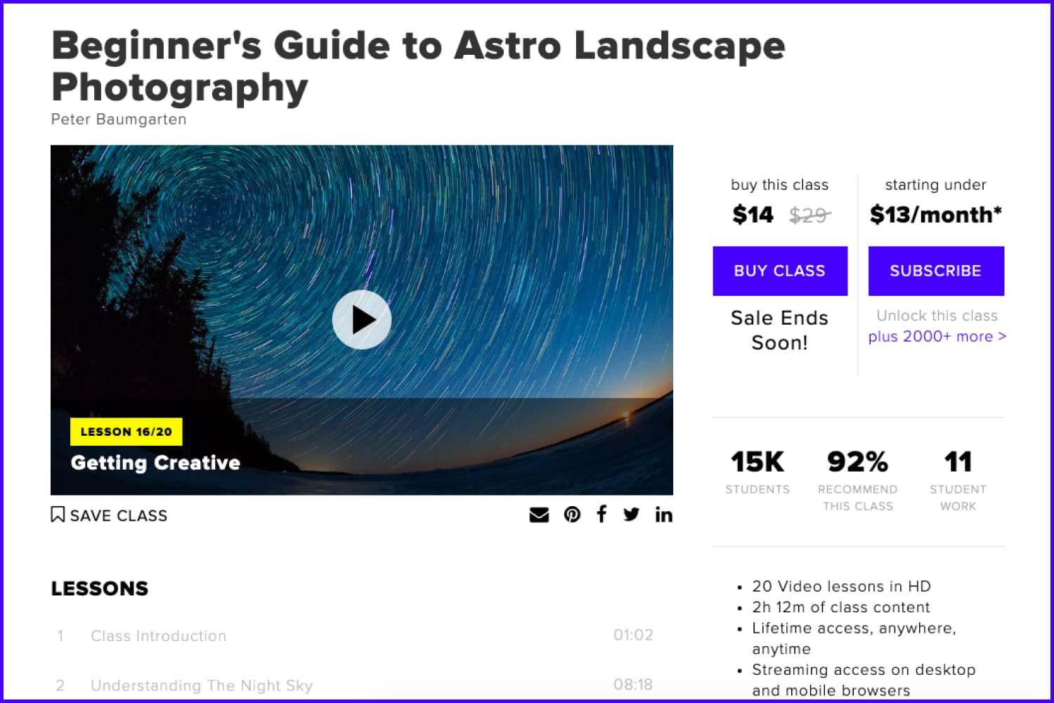 Screenshot of the main page of the Beginner's Guide to Astro Landscape Photography website.