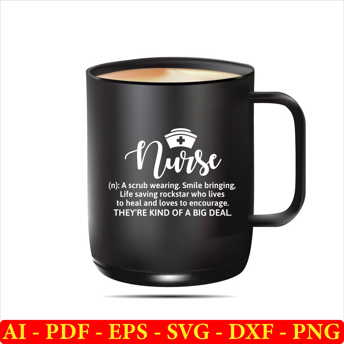 Black coffee mug with the words nurse on it.