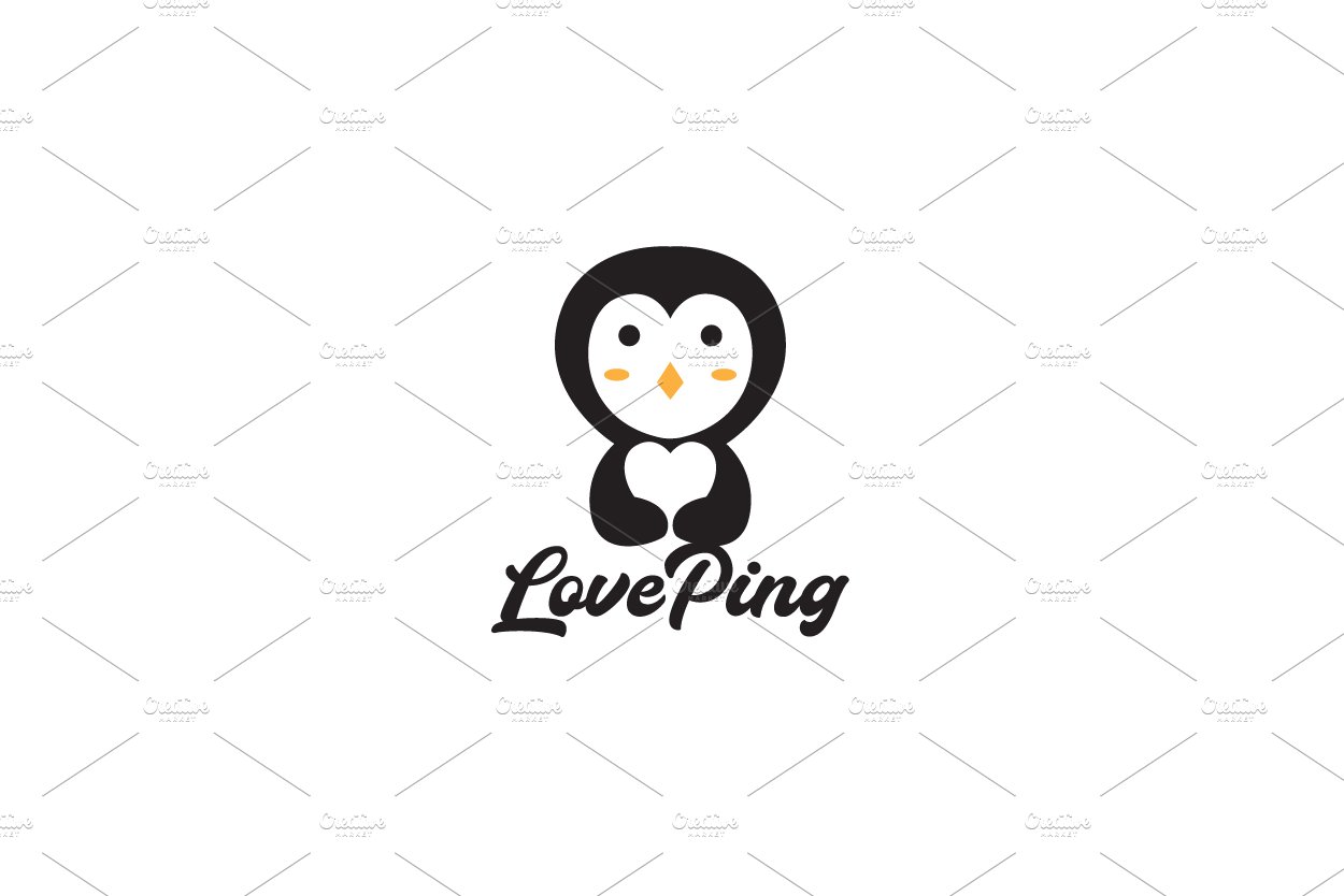 animal cute penguin with love logo cover image.