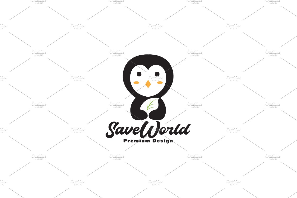cute penguin with leaf shape logo cover image.