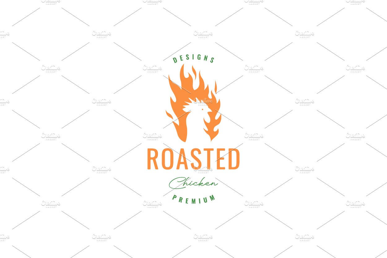 rooster roast fire logo design cover image.