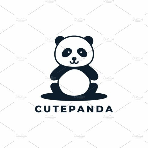 panda sit happy smile cute logo cover image.