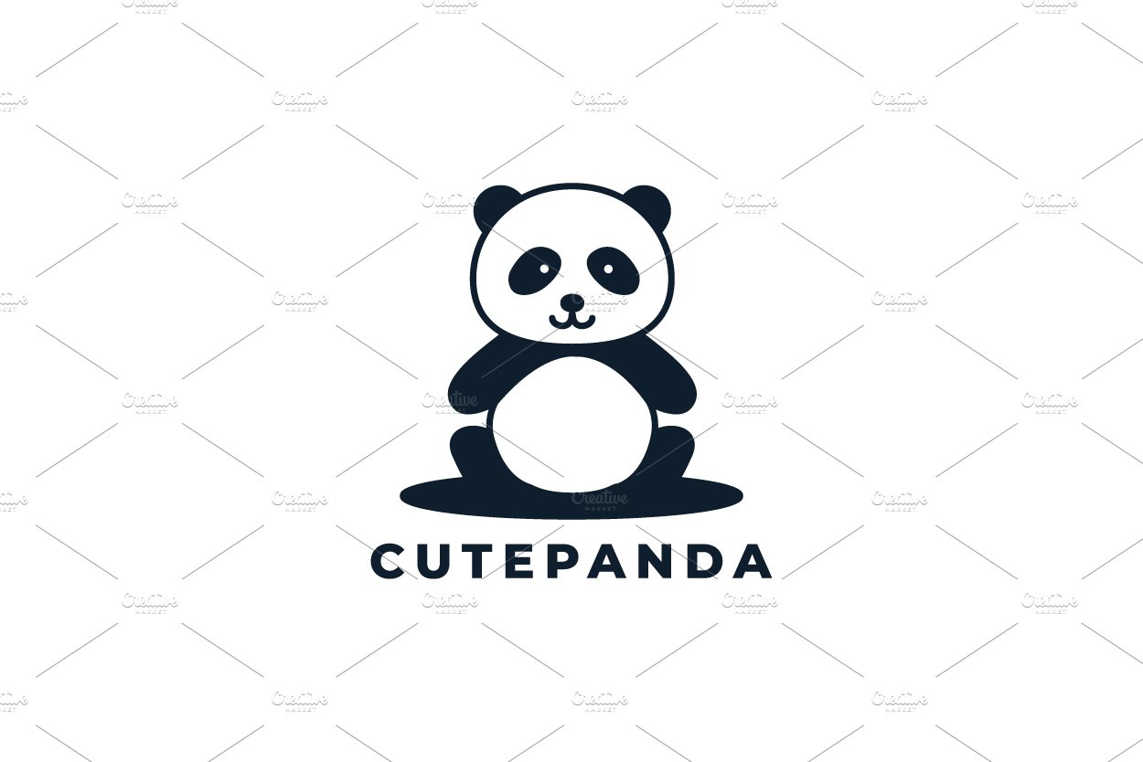 panda sit happy smile cute logo cover image.