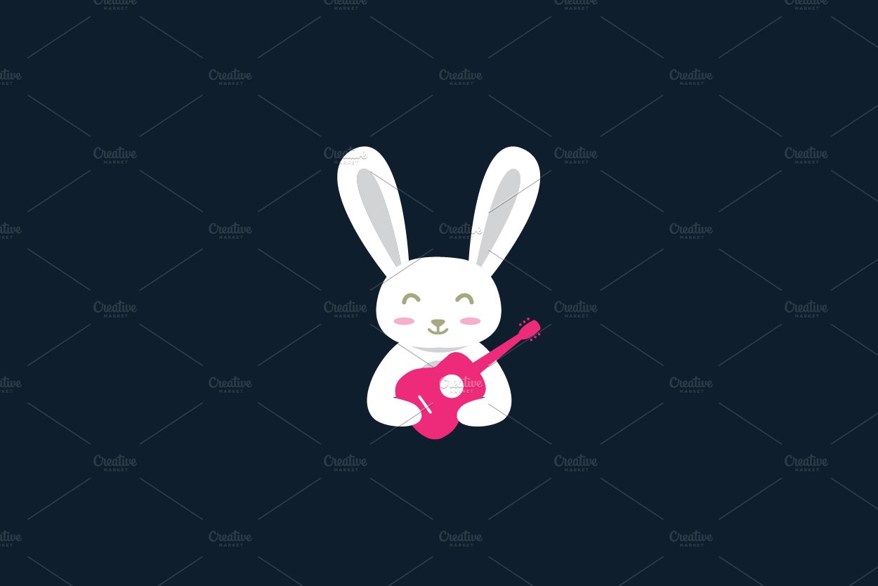 pets rabbit with guitar cute logo cover image.