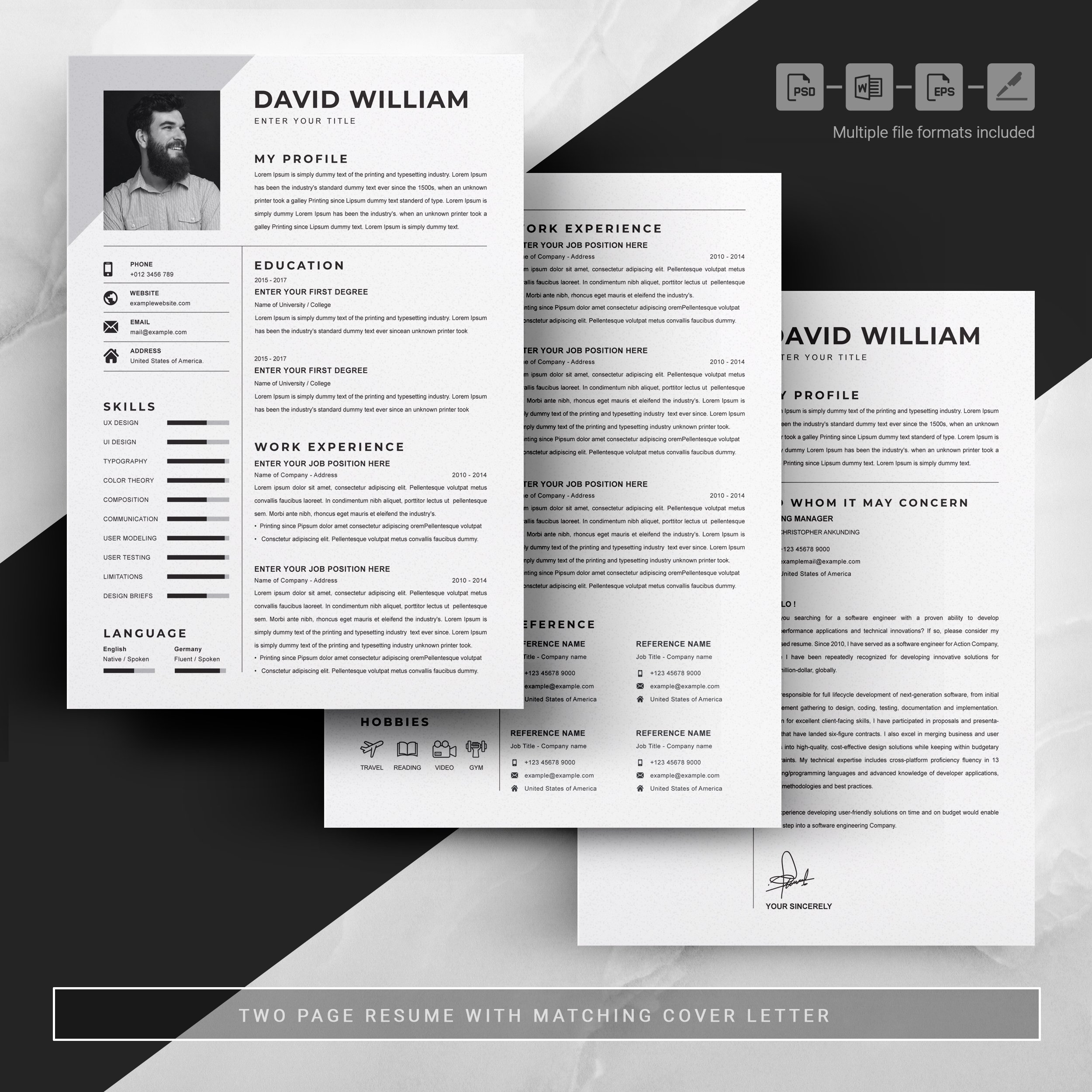 04 3 pages free resume design template 624
