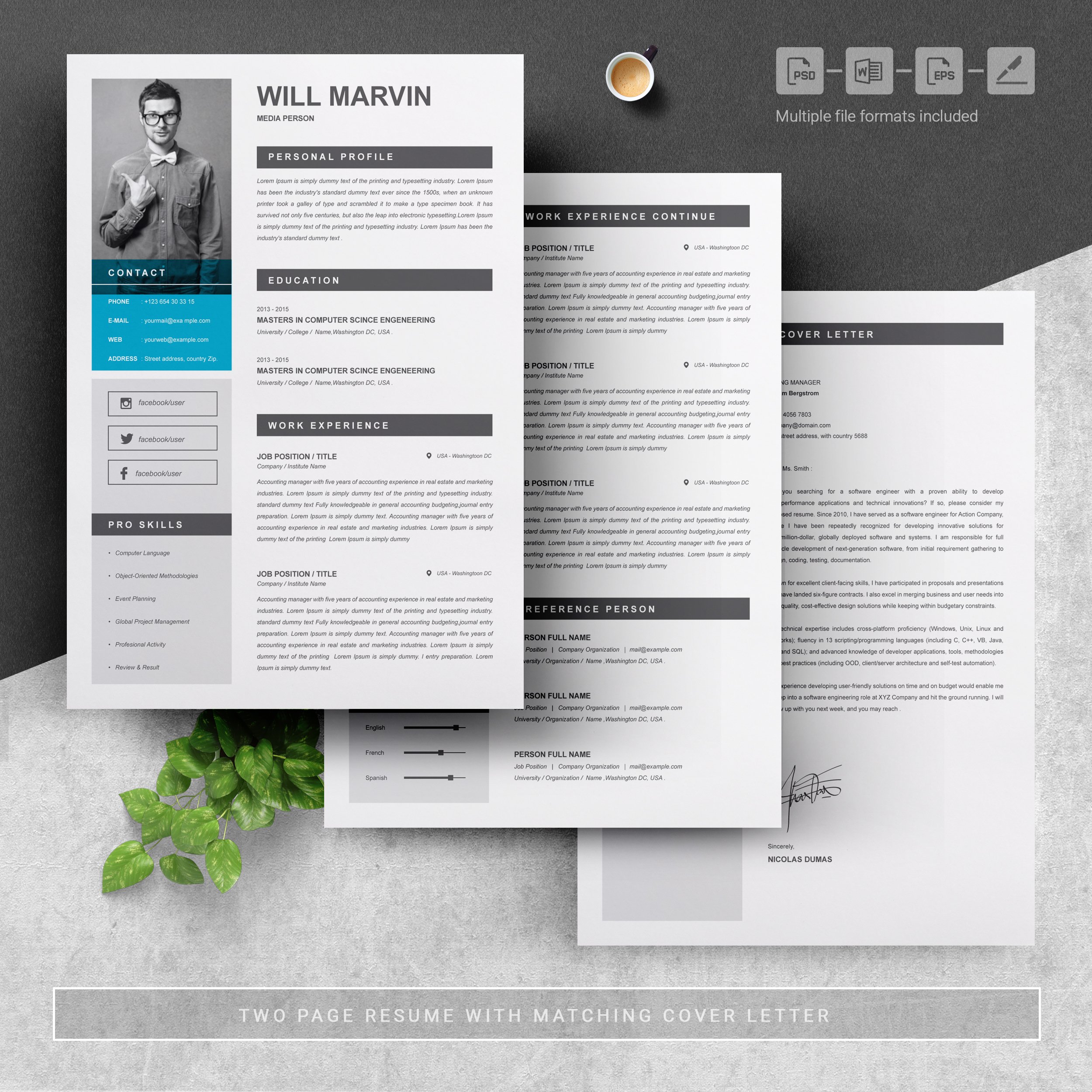 04 3 pages free resume design template 934