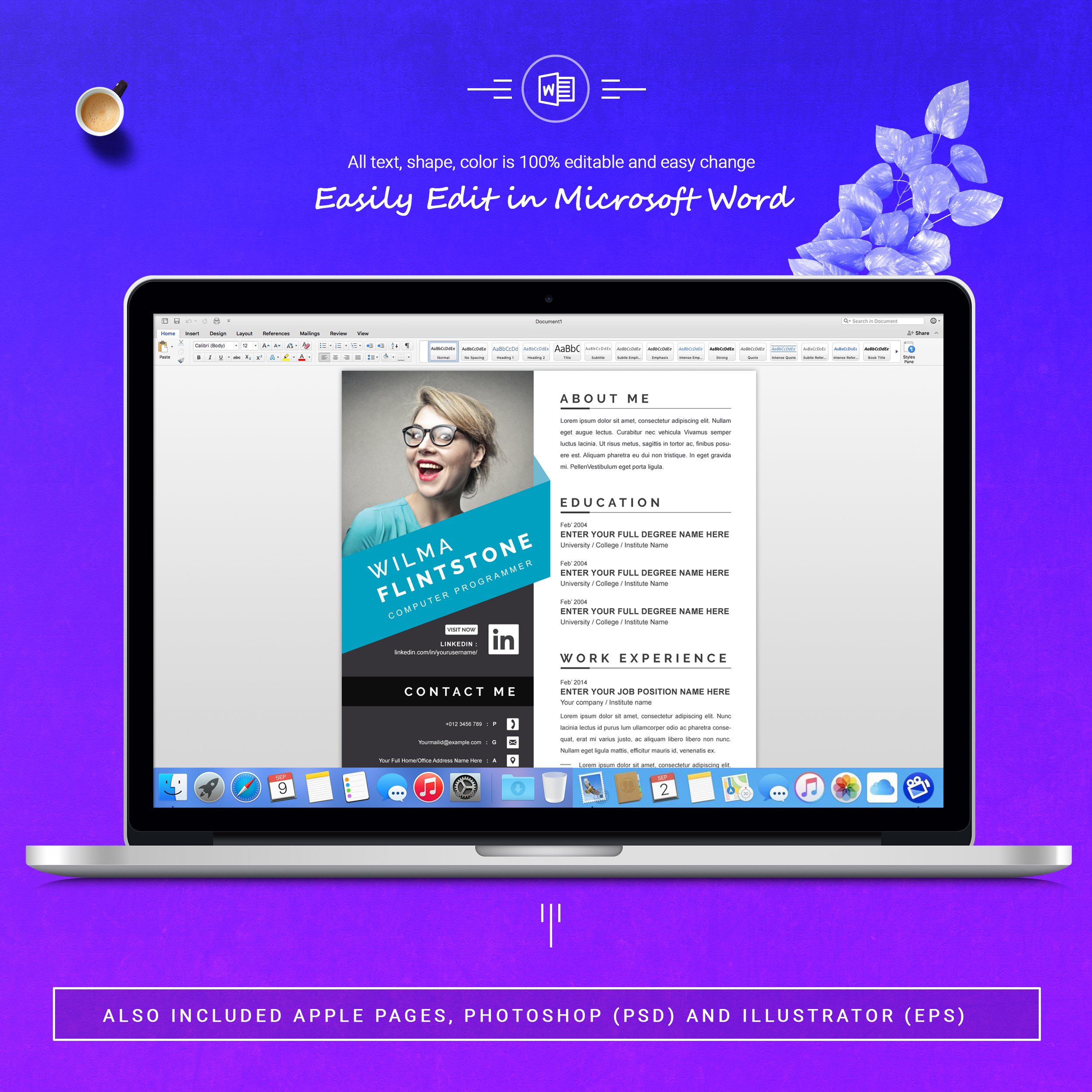 04 3 pages free resume ms word file format design template 21
