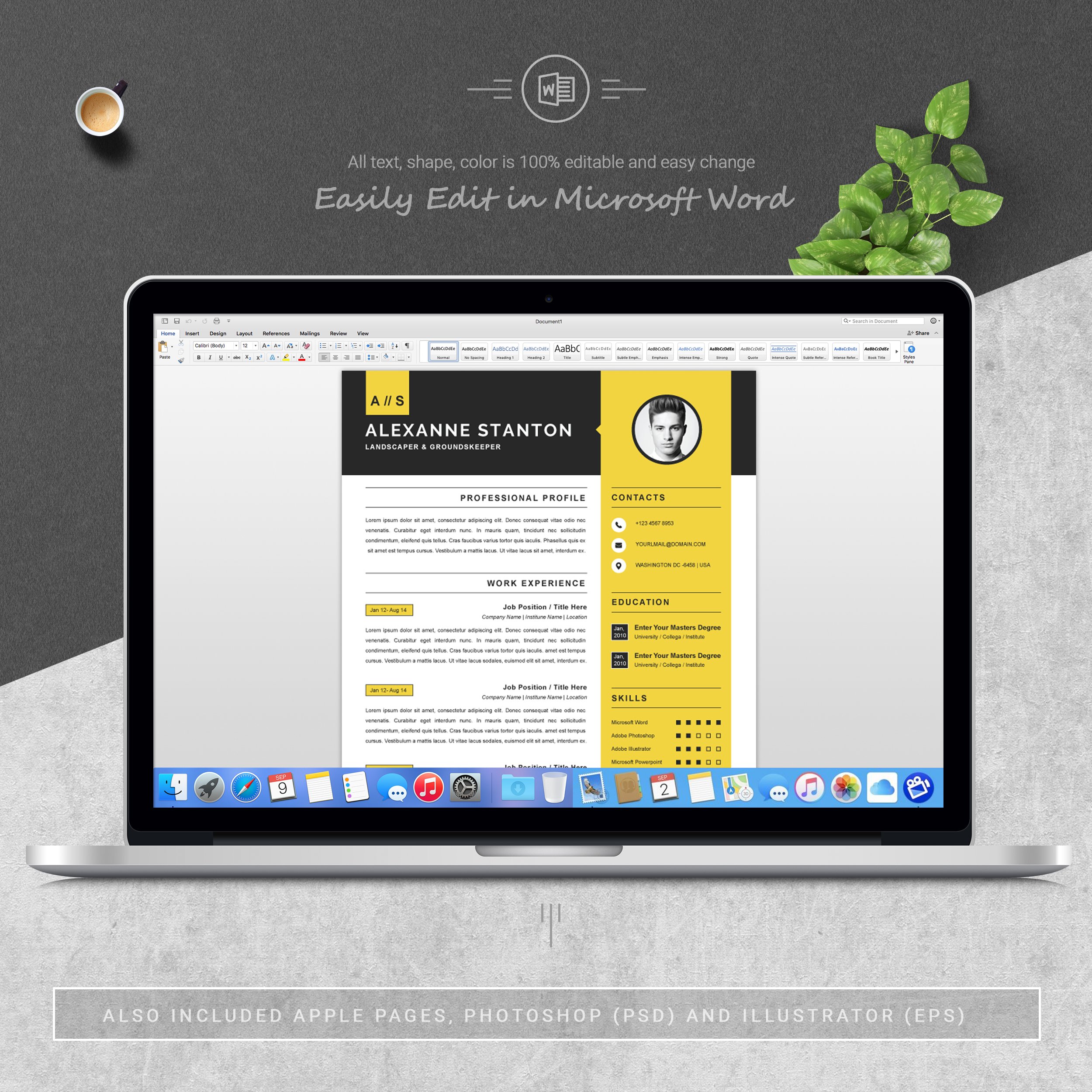 04 3 pages free resume ms word file format design template 305