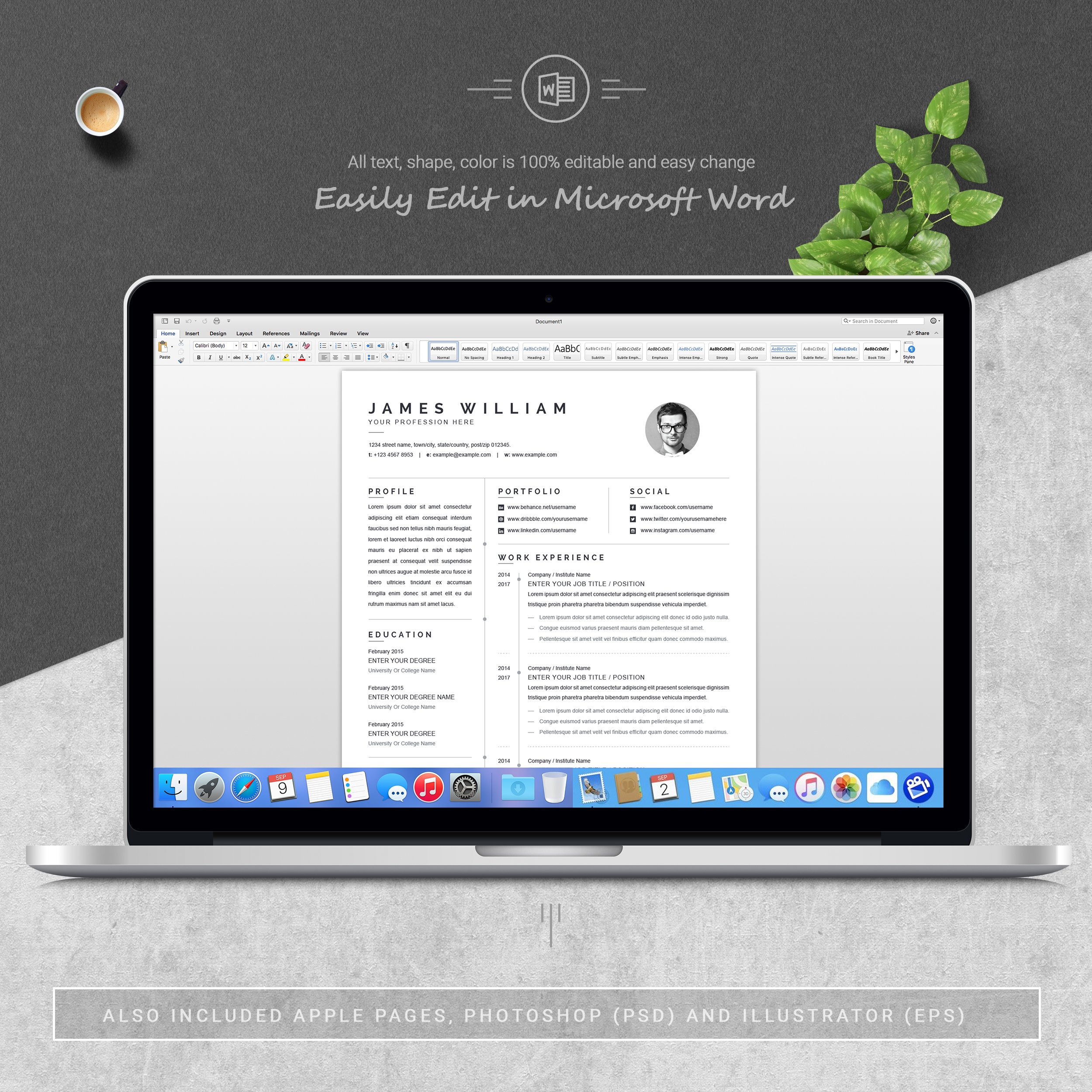 04 3 pages free resume ms word file format design template 949