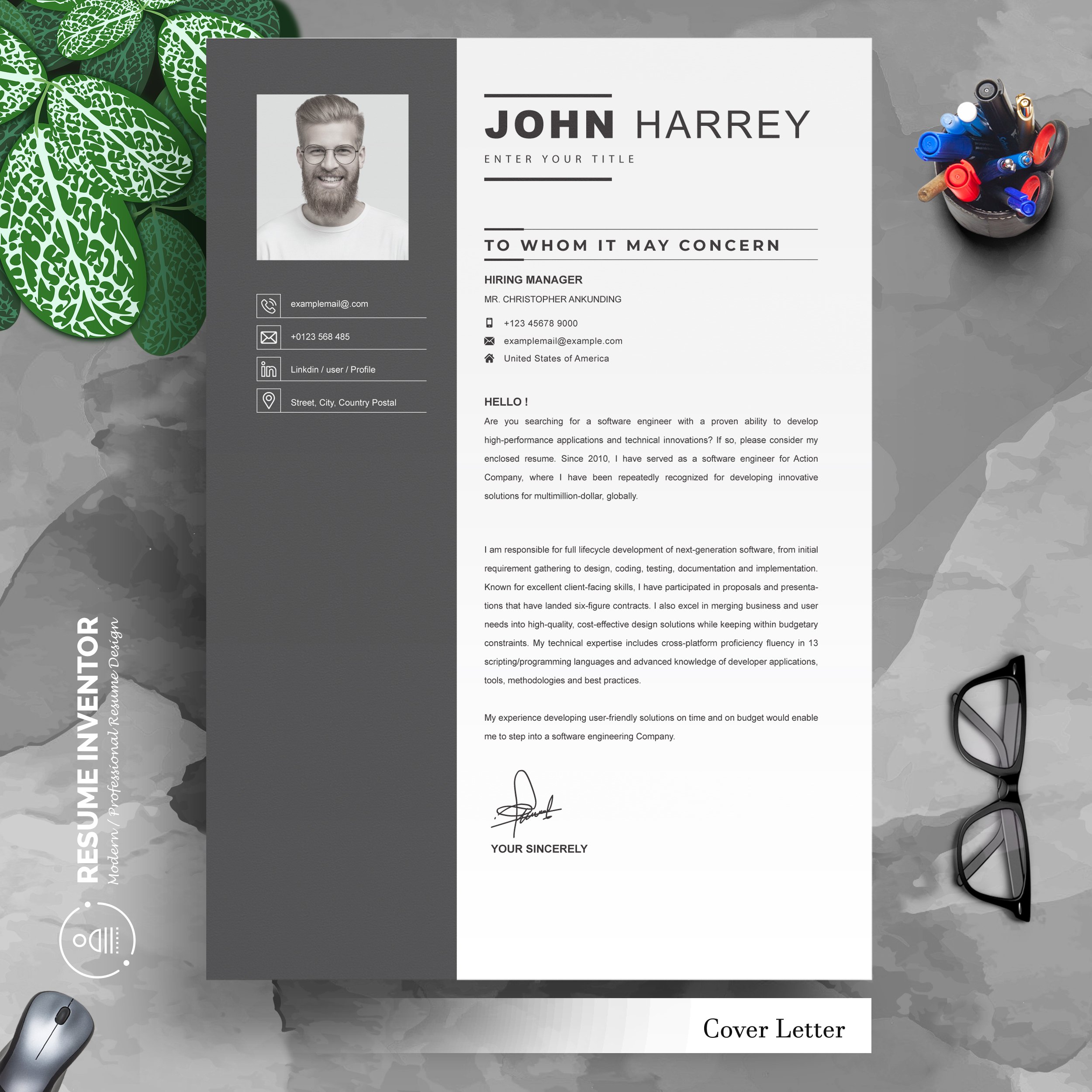 04 3 pages professional ms word aple pages eps photoshop psd resume cv design template design by resume inventor 222