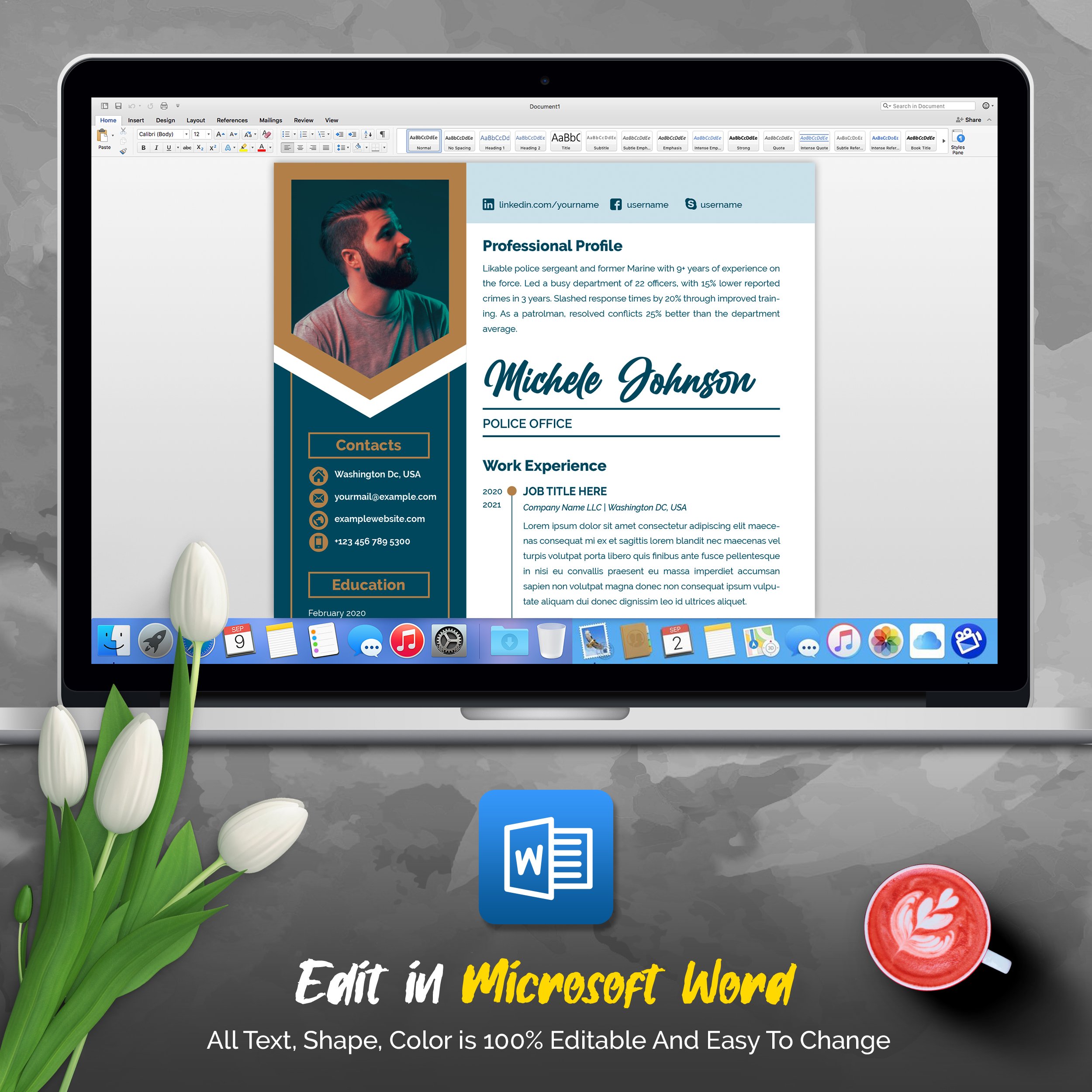 04 4 pages professional ms word aple pages eps photoshop psd resume cv design template design by resume inventor 181