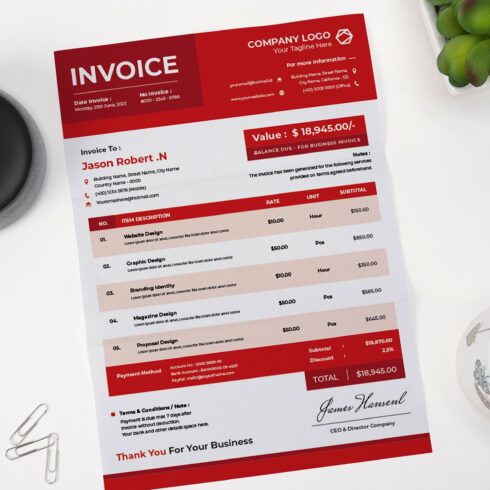 Red Business Tax Invoice cover image.