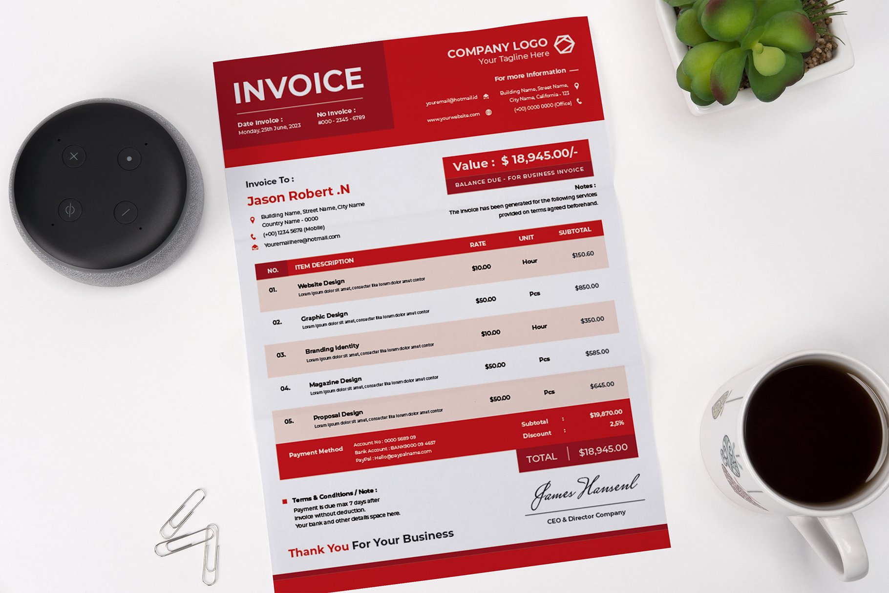 Red Business Tax Invoice cover image.