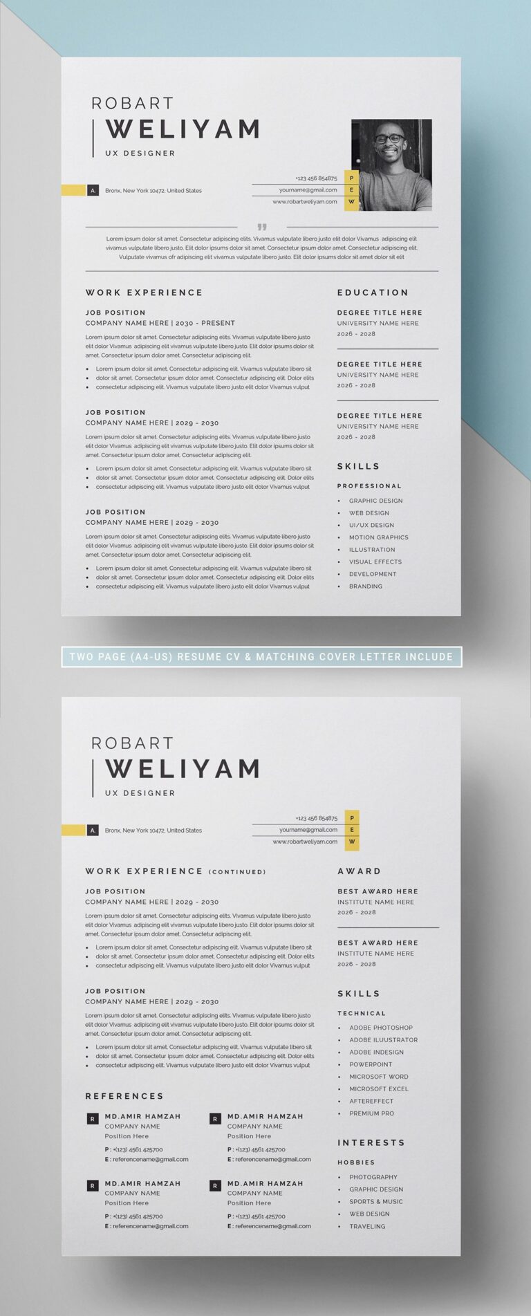 Resume CV / Cover Letter Template – MasterBundles