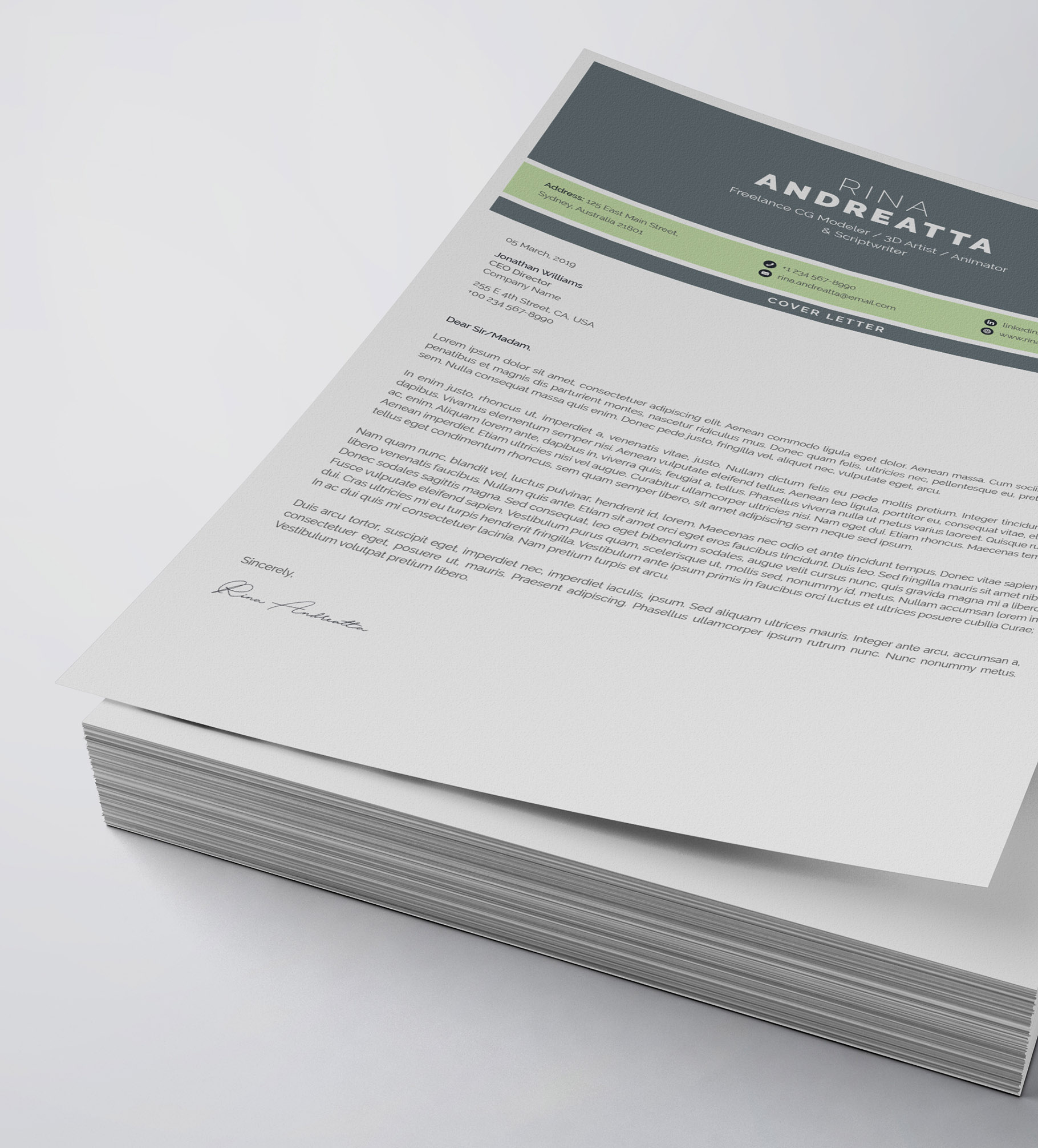 Letterhead is stacked on top of a stack of papers.