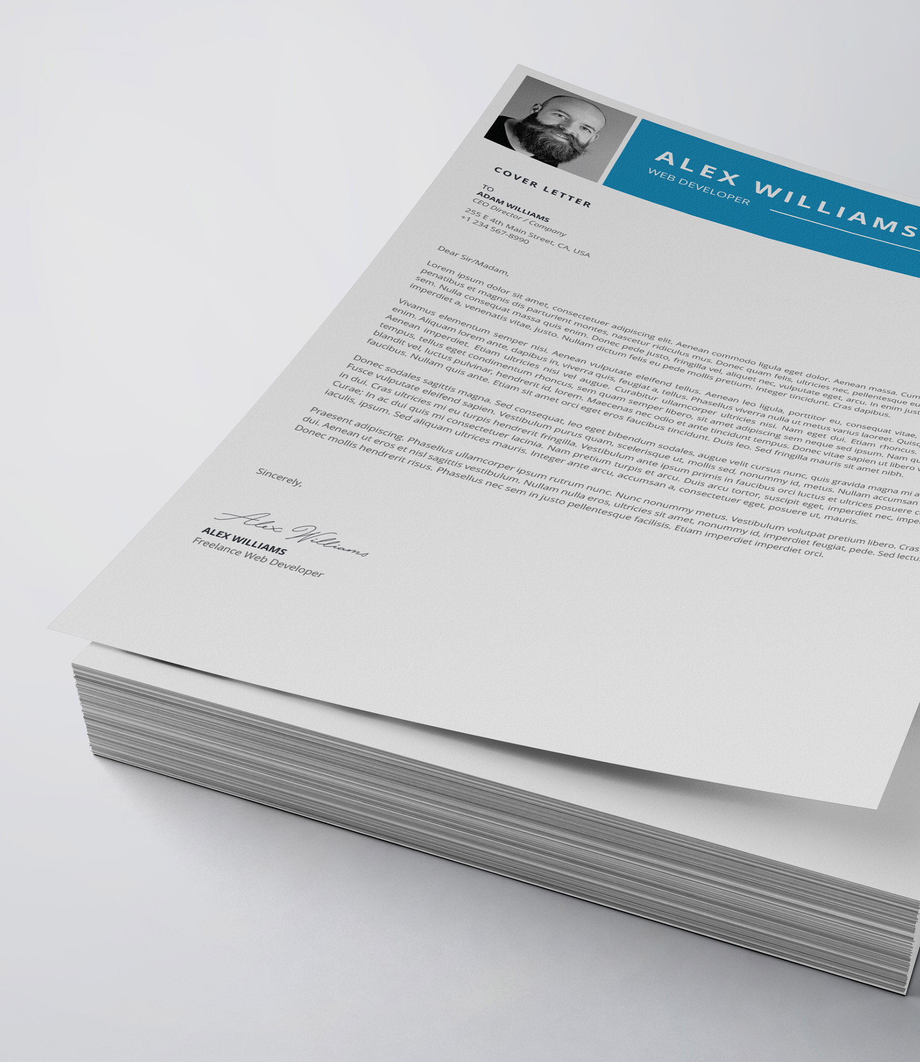 Letterhead and a cover letter are stacked on top of each other.