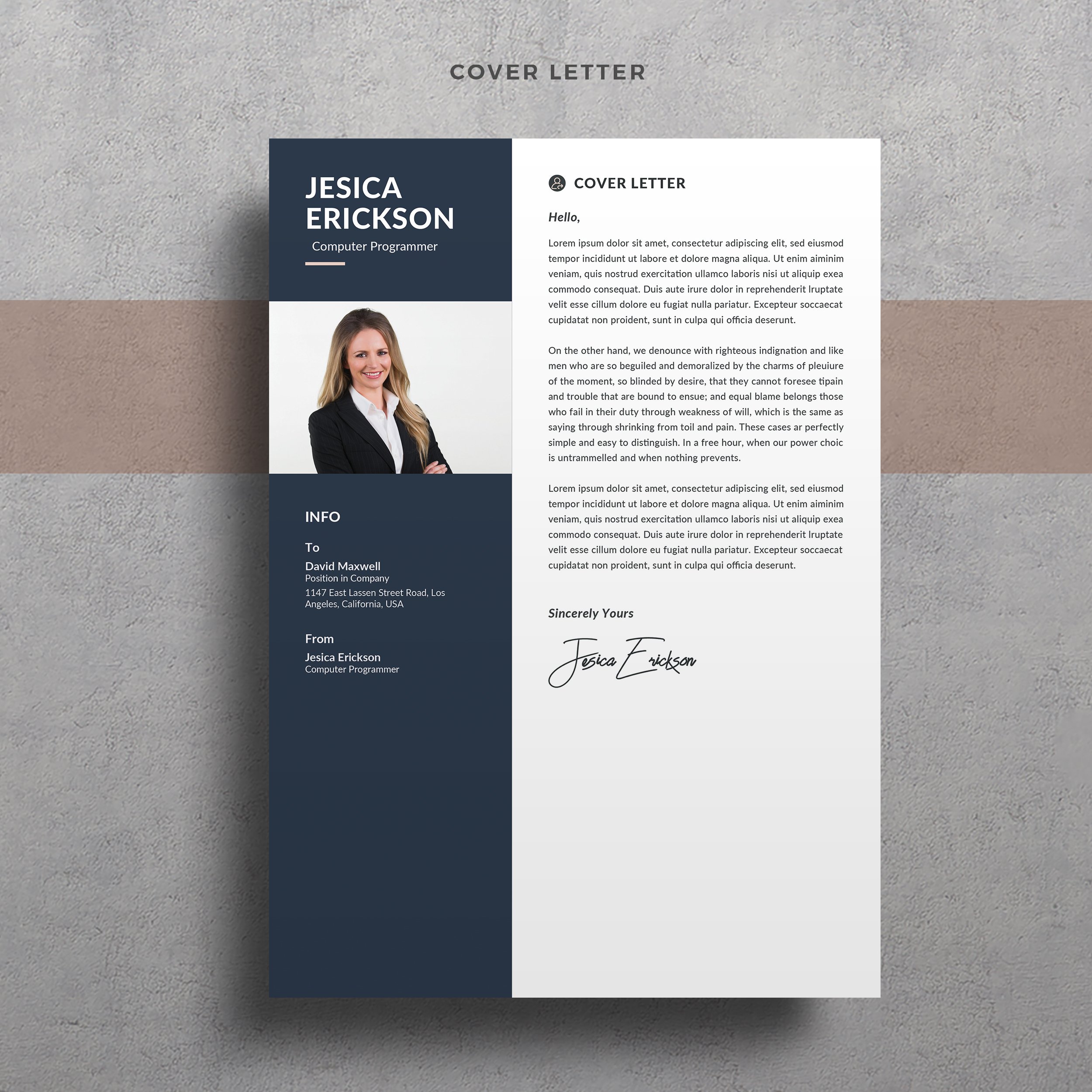 Professional resume template with a blue cover letter.