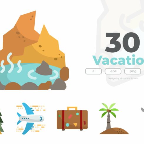 30 Vacation Icon Sets cover image.