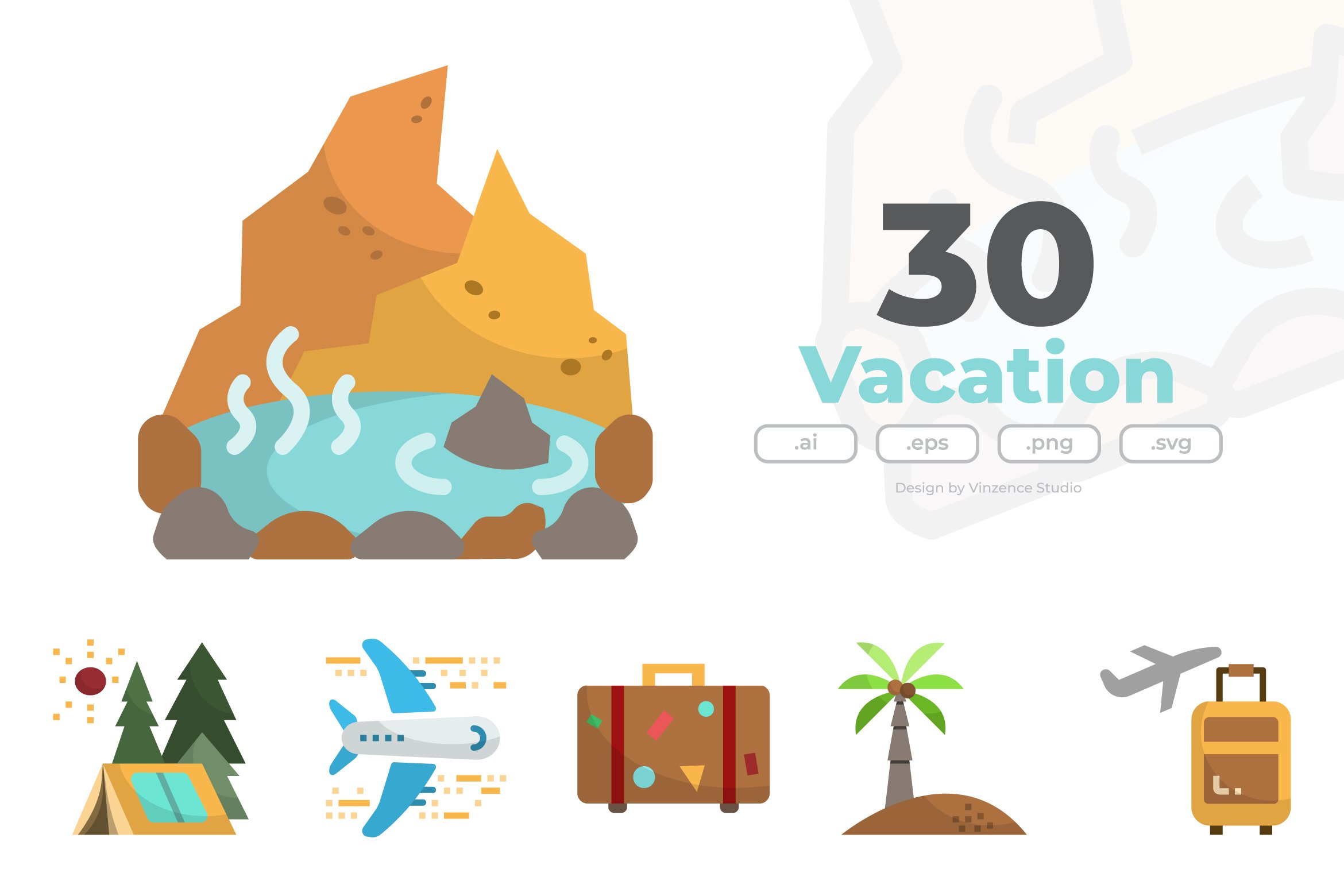 30 Vacation Icon Sets cover image.