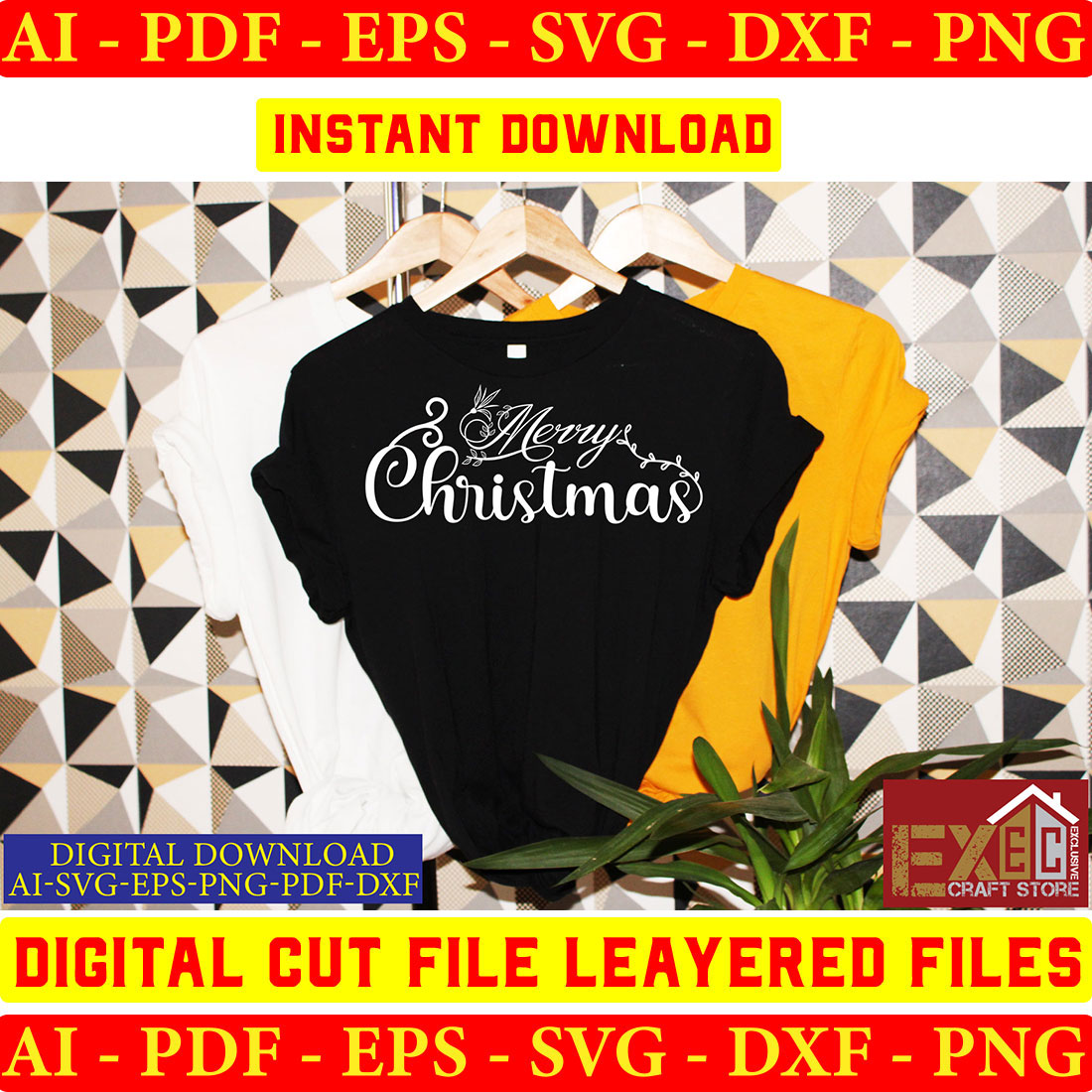 Black and yellow shirt with a merry christmas message on it.