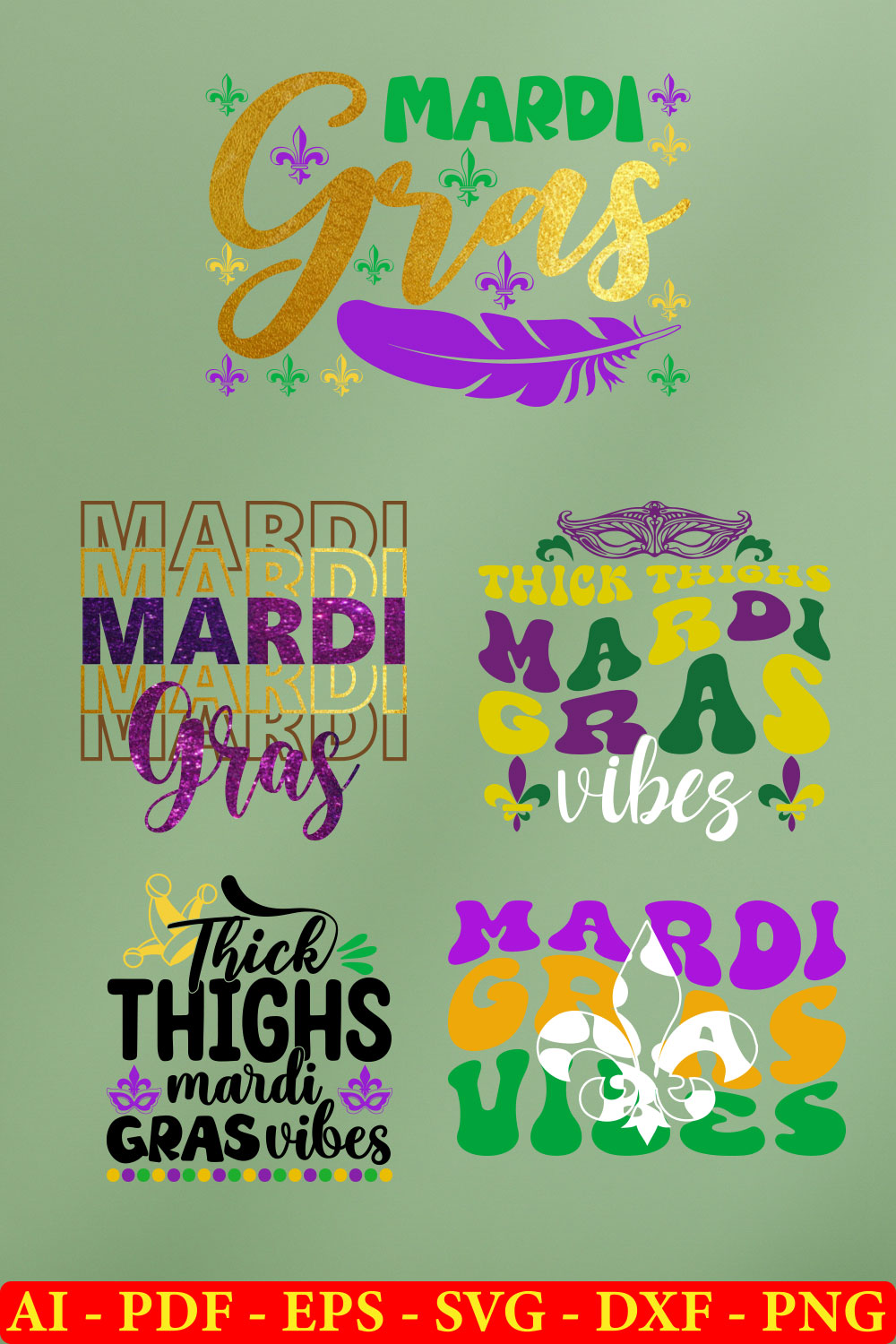 6 Mardi Gras T-shirt SVG Bundle Vol-03 pinterest preview image.