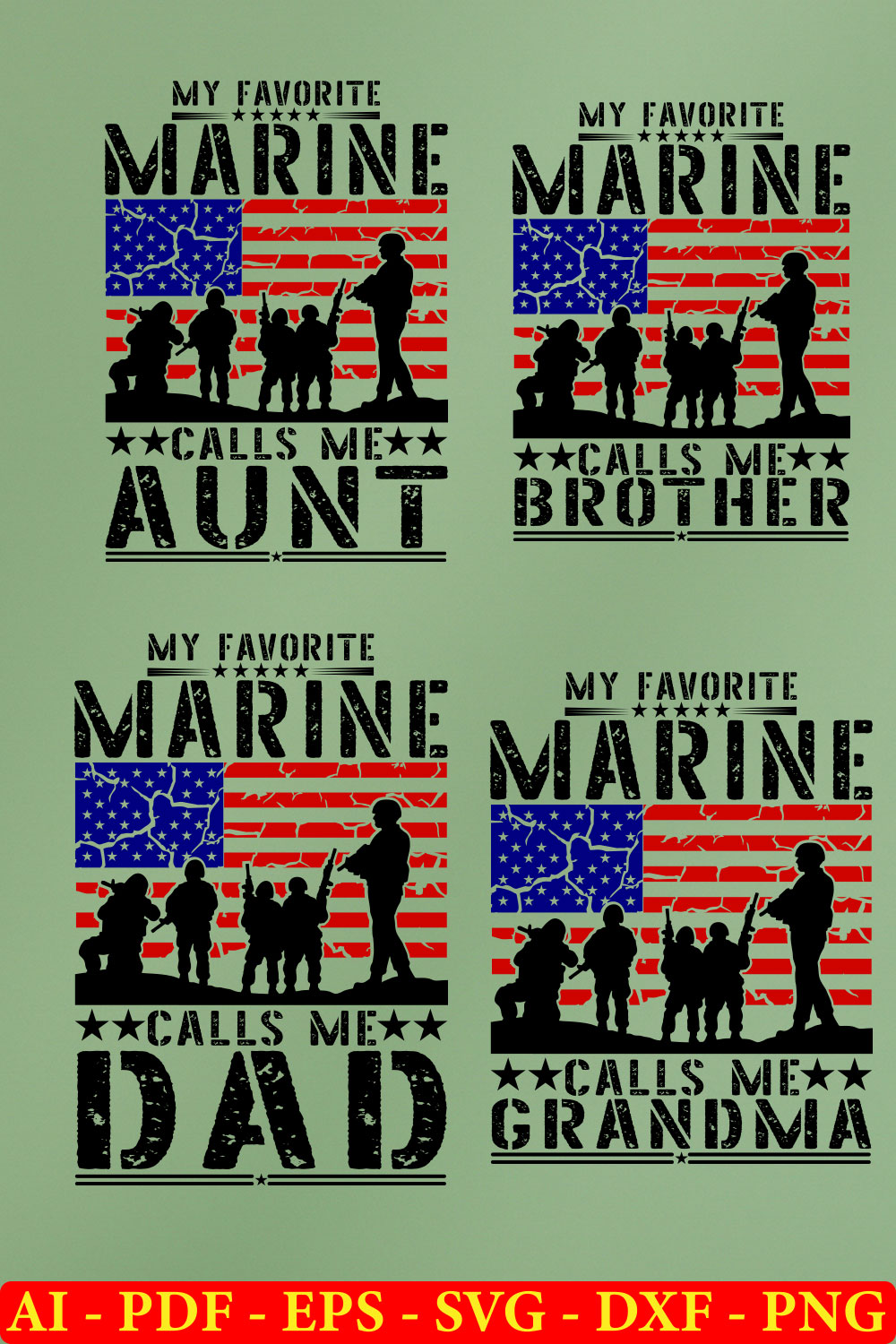 8 Proud Marine Family Day T-shirt SVG Bundle Vol-01 pinterest preview image.