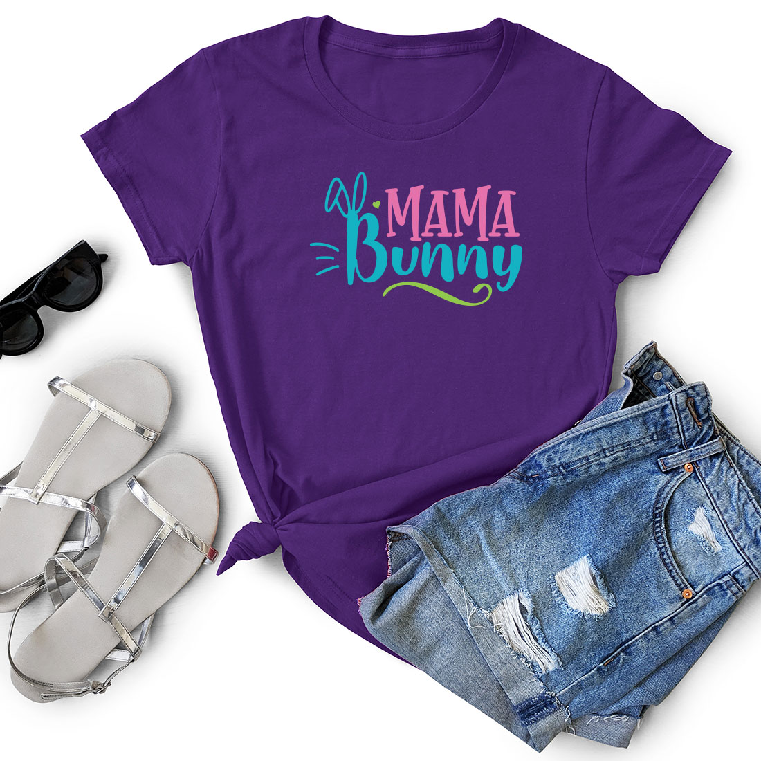 Purple shirt with the words mama bunny on it.