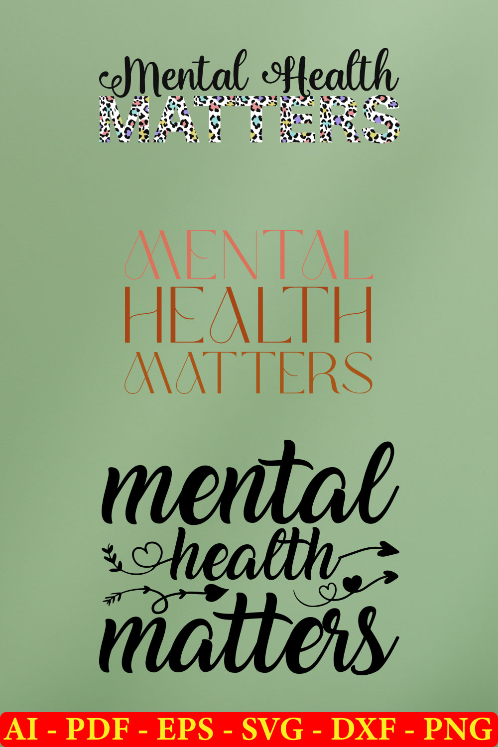 6 Mental Health Matters T-shirt SVG Bundle Vol-03 pinterest preview image.