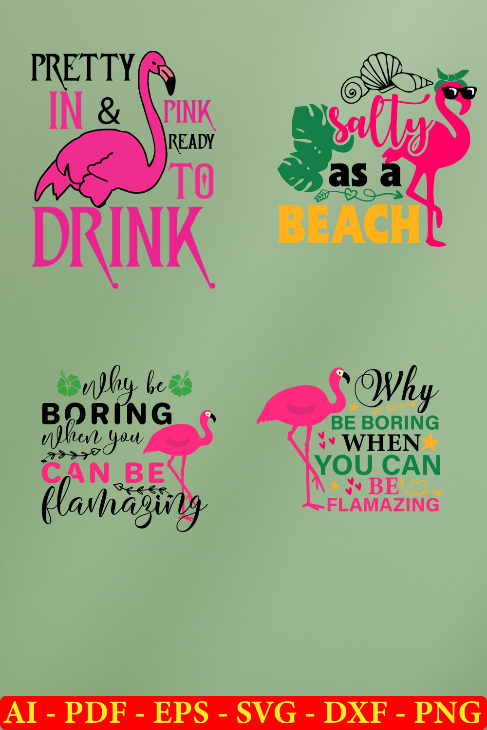 6 Flamingo T-shirt SVG Bundle Vol-03 pinterest preview image.