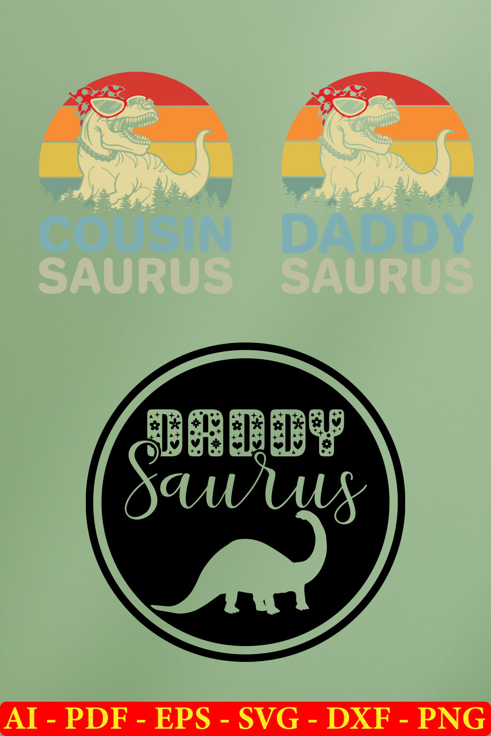 6 Dinosaur T-shirt SVG Bundle Vol-01 pinterest preview image.