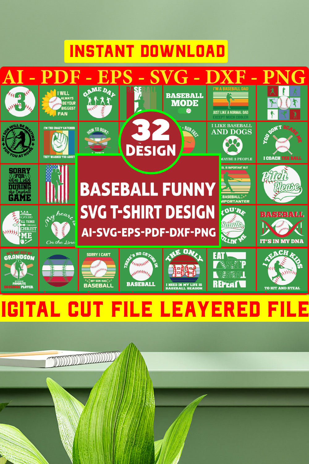 Baseball Funny SVG T-shirt Design Vol-01 pinterest preview image.