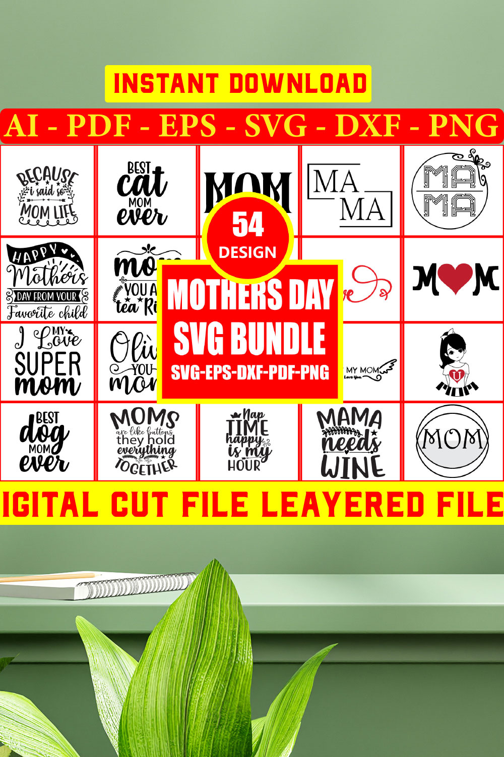 Mothers Day SVG Bundle Vol-02 pinterest preview image.