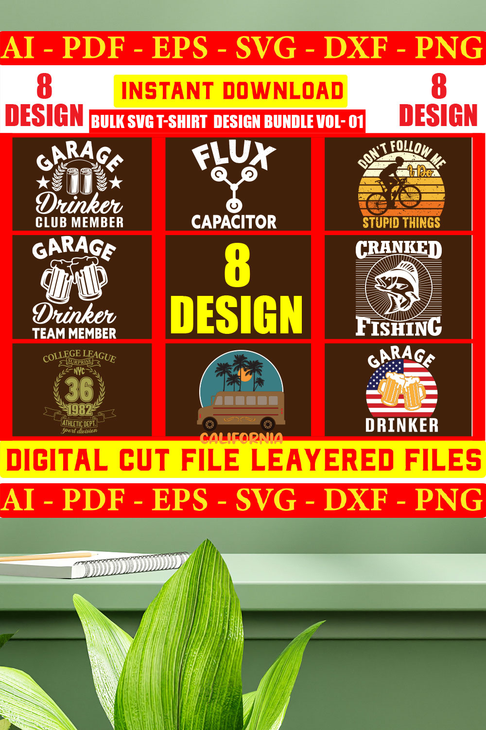 Bulk SVG T-shirt Design Bundle Vol- 06 pinterest preview image.