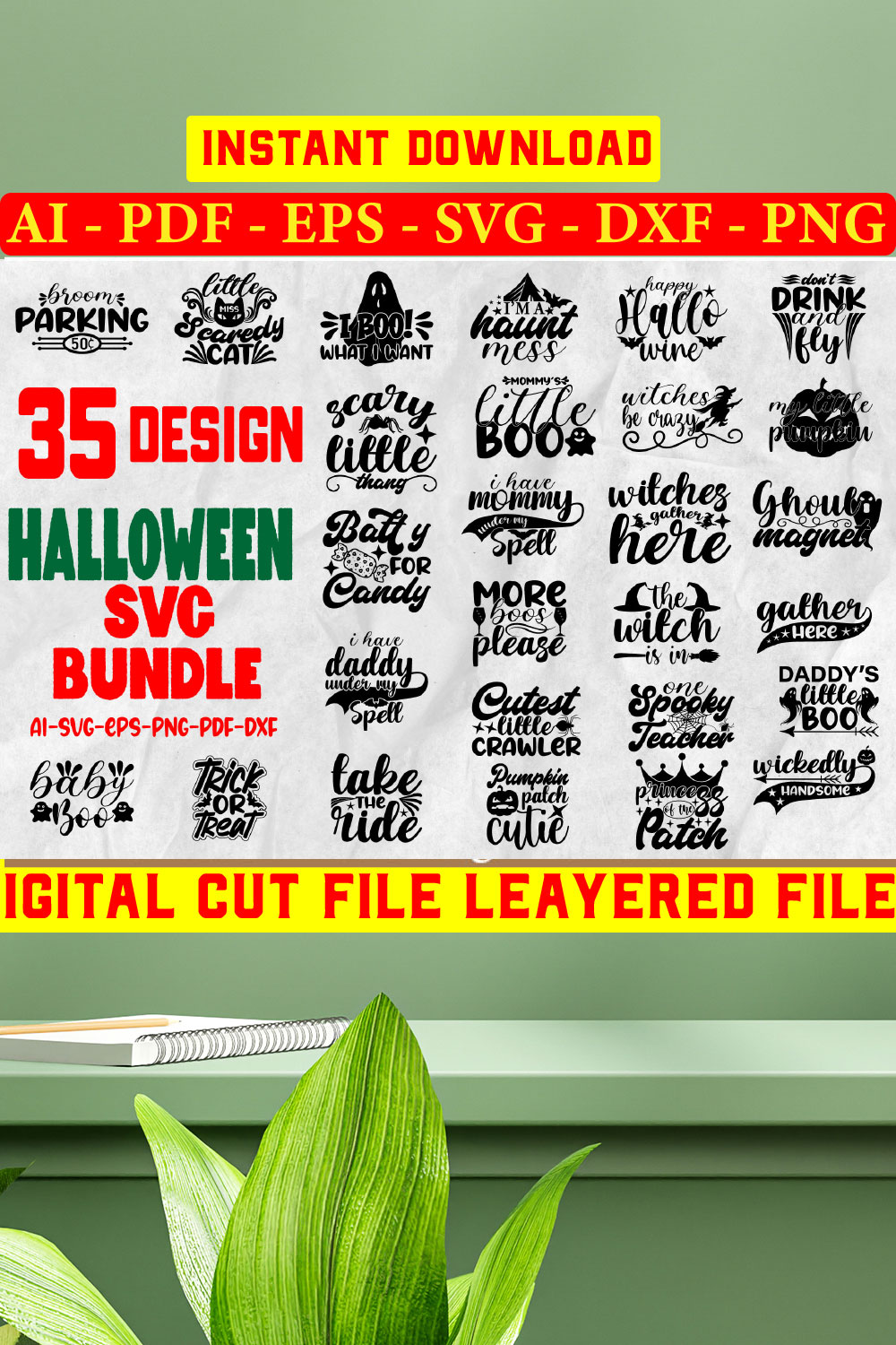 Halloween Svg T-shirt Design Bundle pinterest preview image.