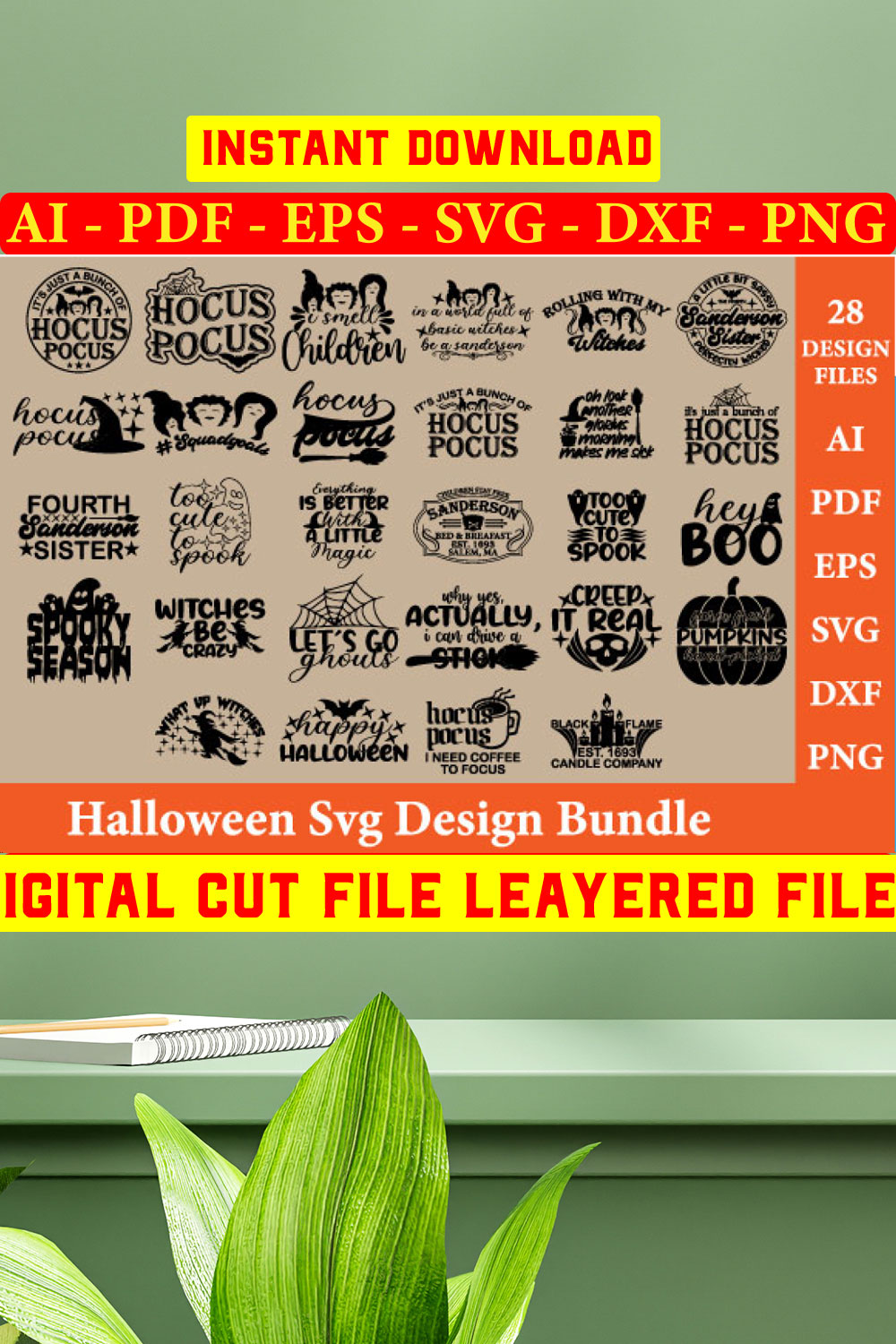 Halloween Svg Bundle, Halloween Clipart, Halloween Signs, Ghost Svg, Zombie Svg, Witch Svg, pinterest preview image.