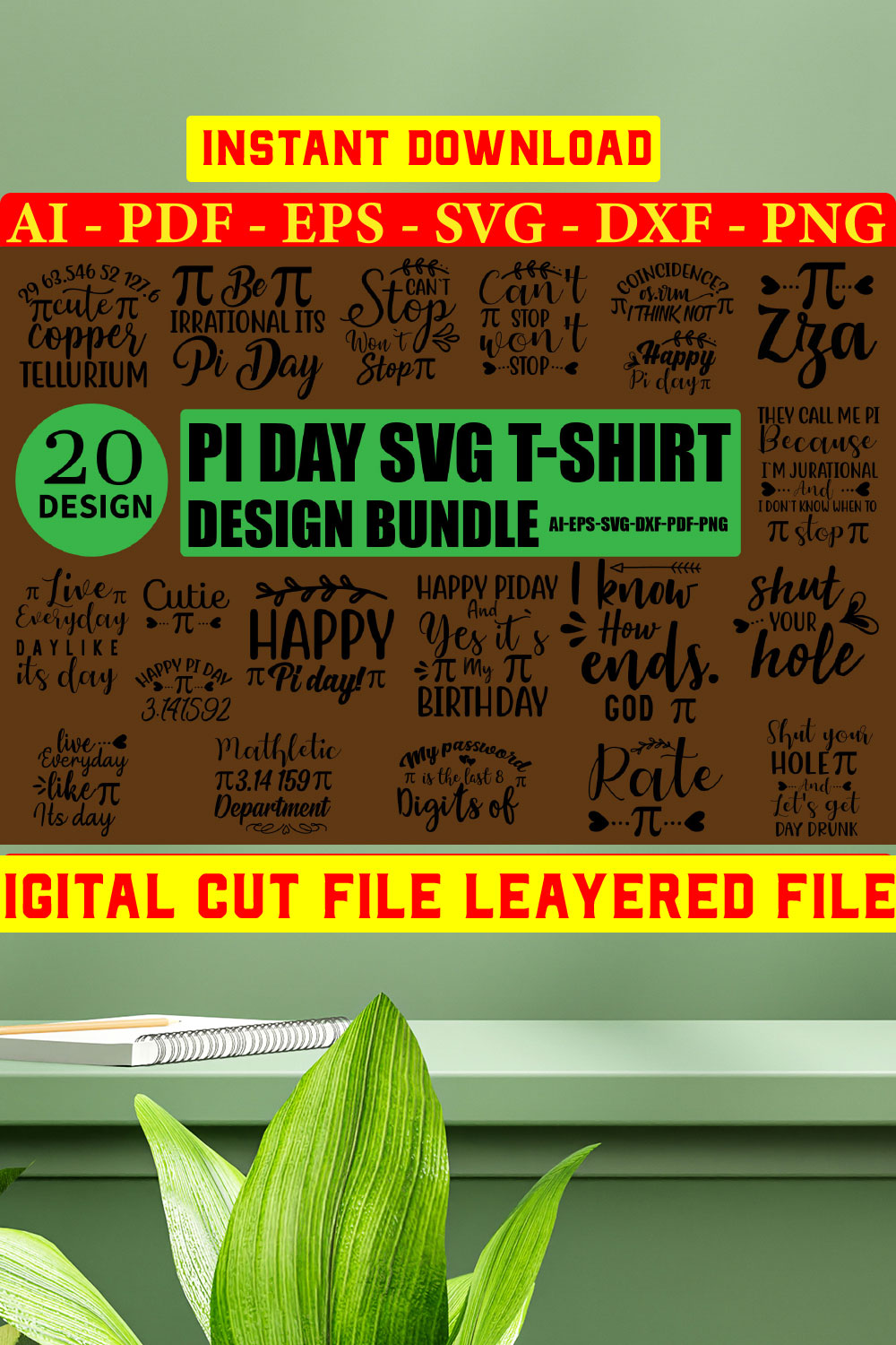 Pi Day T-Shirt Design SVG Bundle pinterest preview image.