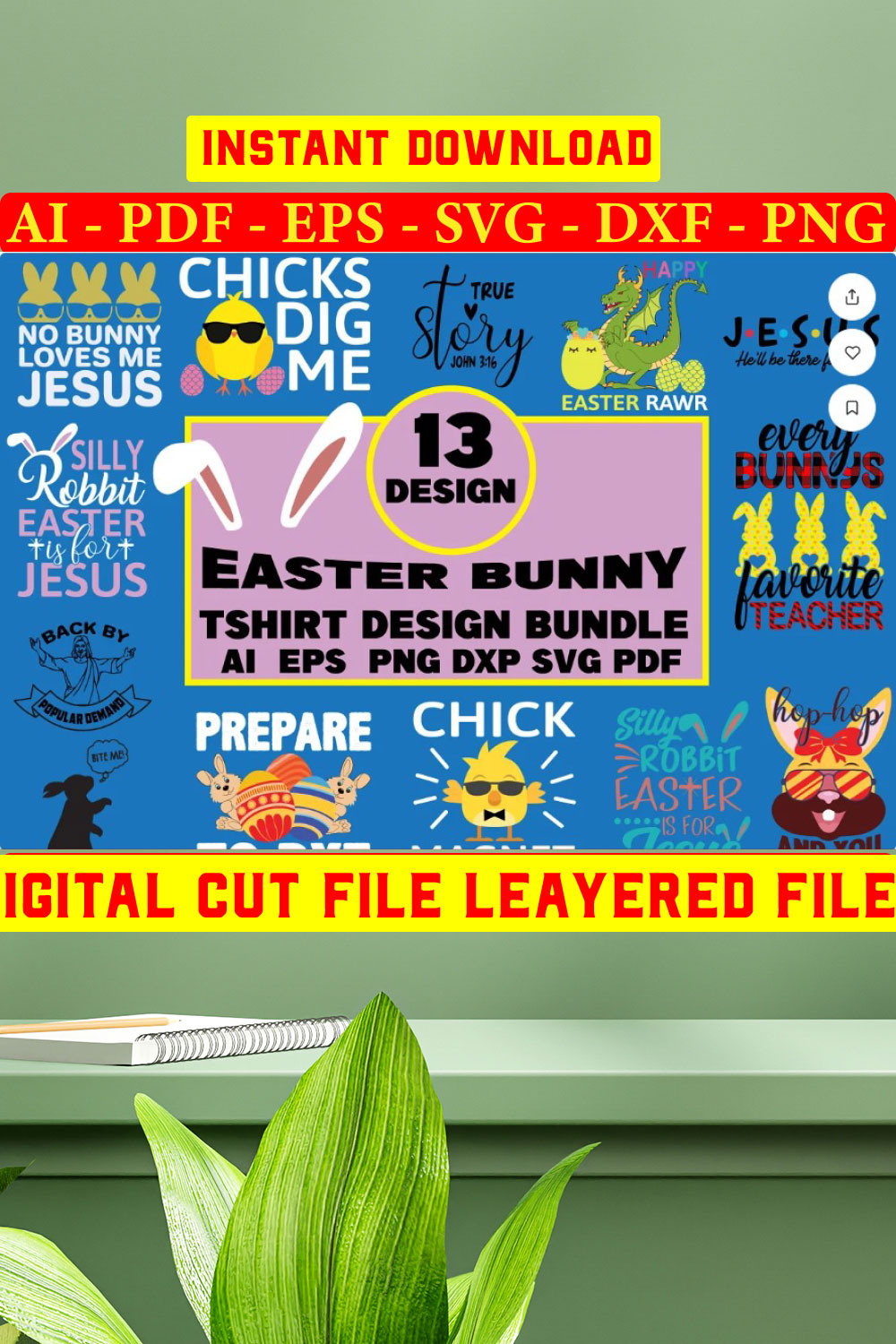 Easter Bunny Svg T-shirt Design Bundle Vol-05 pinterest preview image.