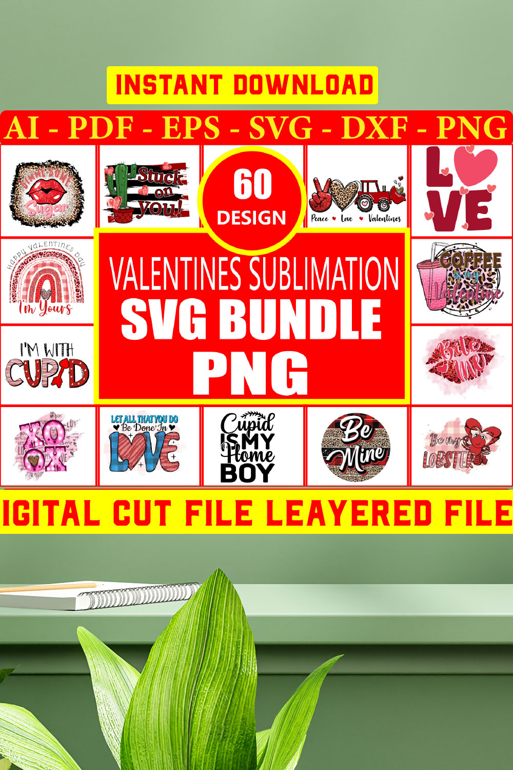 Valentines Sublimation Svg Bundles Vol-11 pinterest preview image.