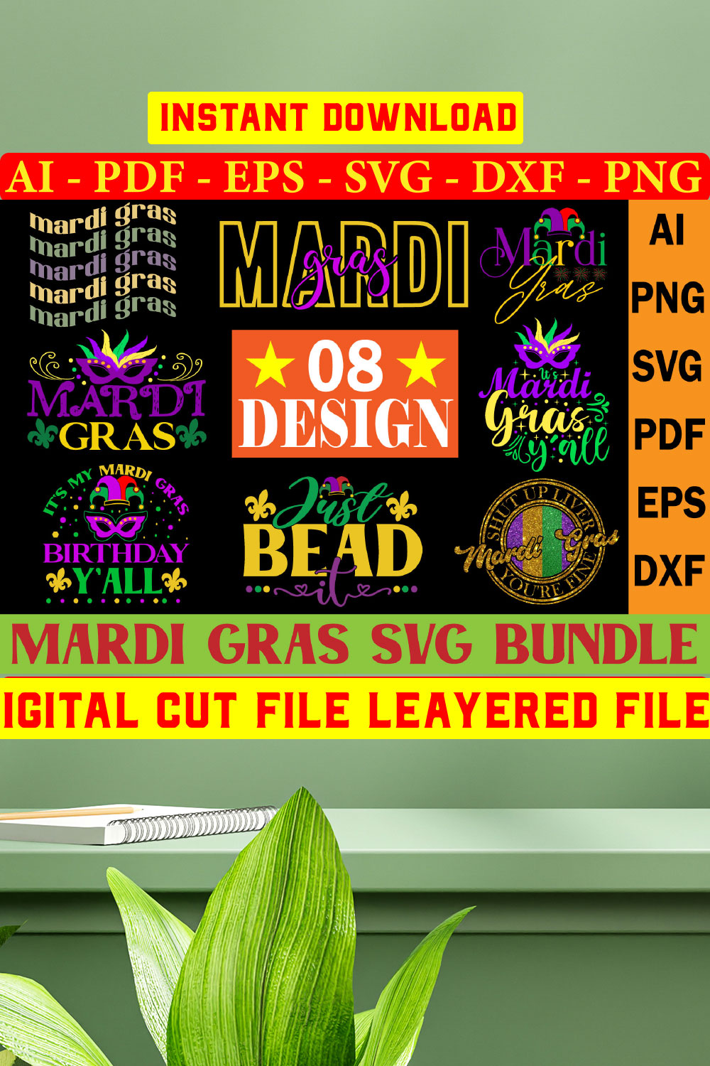 Mardi Gras Beads SVG T-shirt Bundle Vol-4 pinterest preview image.