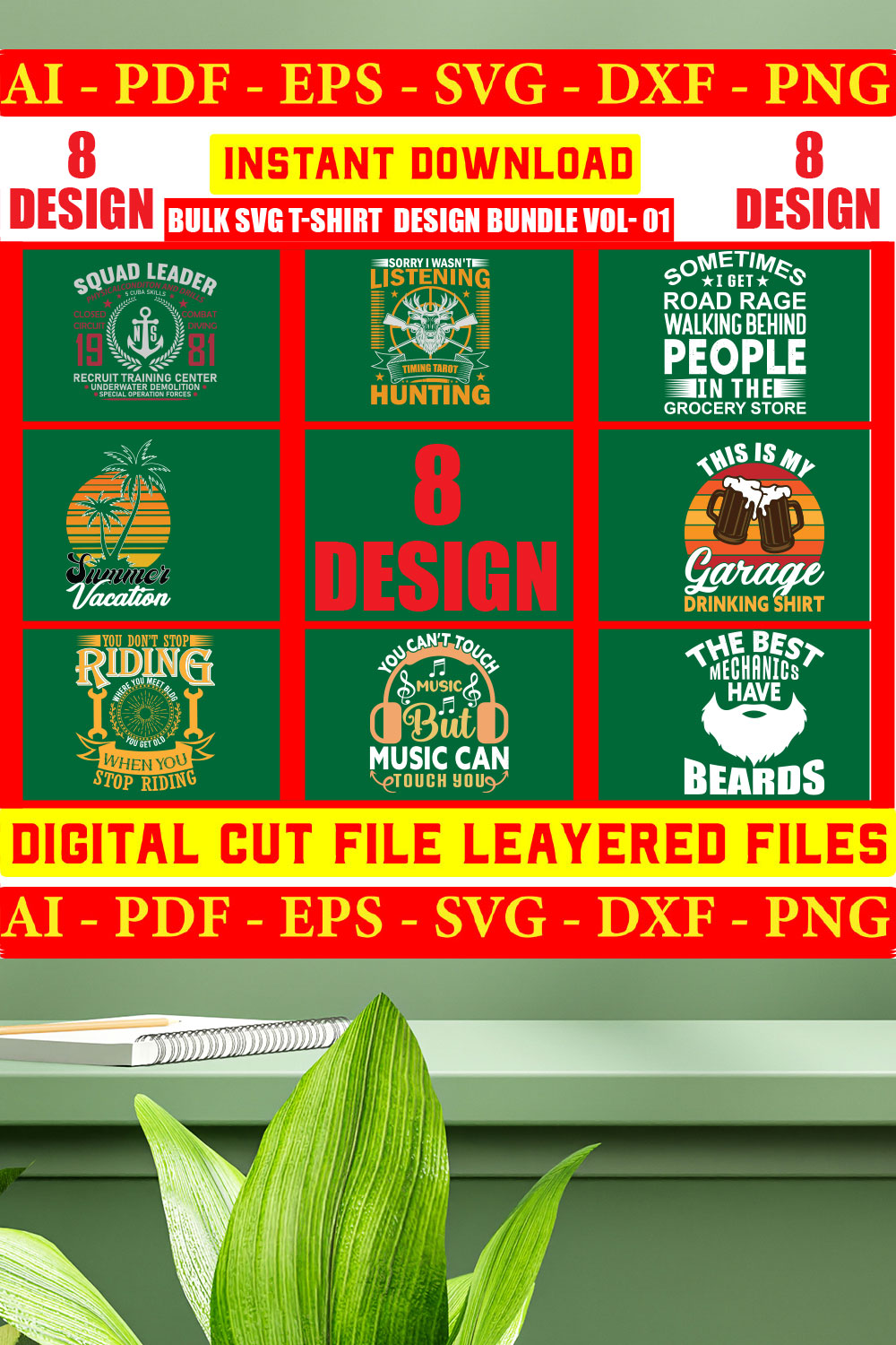 Bulk SVG T-shirt Design Bundle Vol- 08 pinterest preview image.