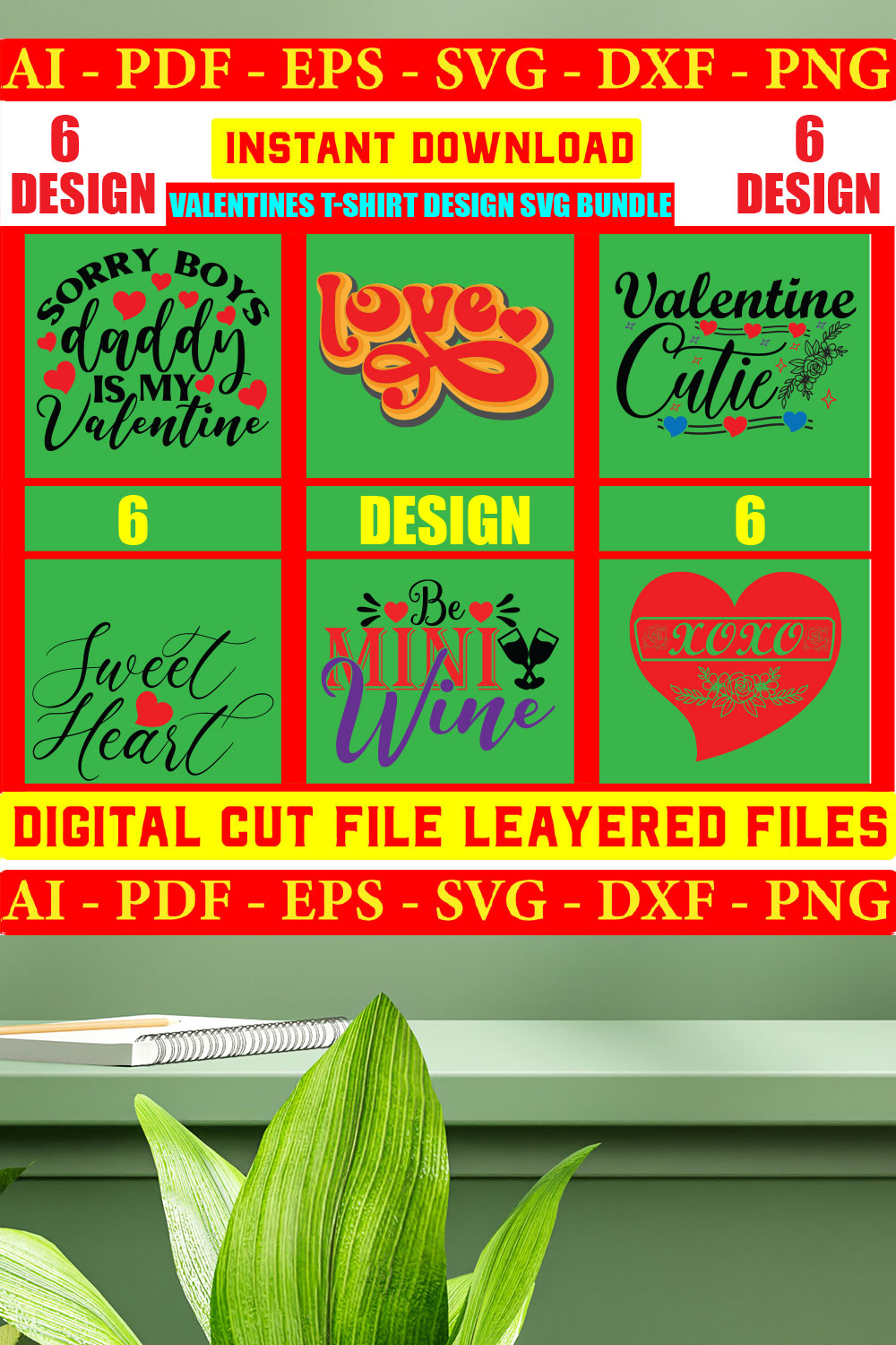 Valentines T-shirt Design SVG Bundle Vol-07 pinterest preview image.