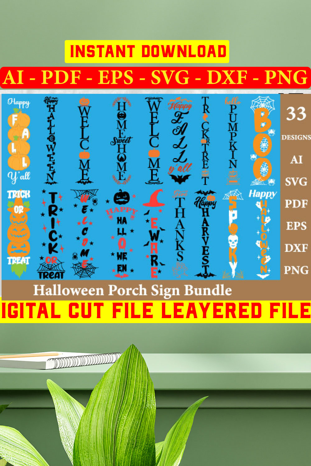 Halloween Porch Sign SVG Bundle pinterest preview image.