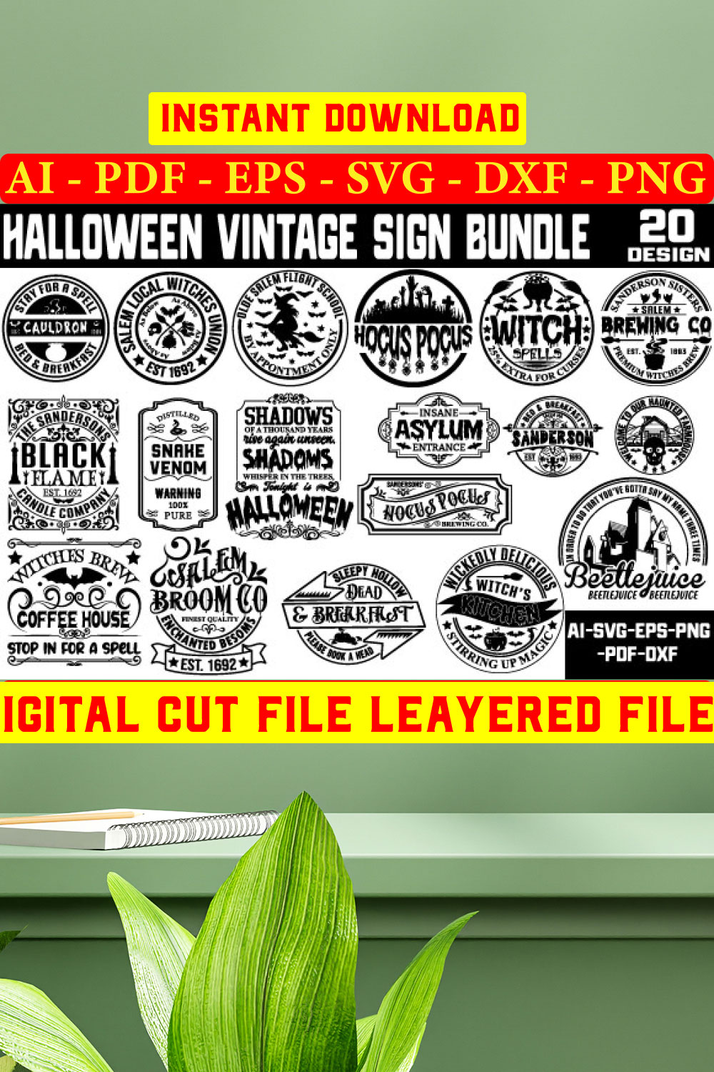 Vintage Halloween Sign Svg Bundle, Sign Making Svg Bundle pinterest preview image.