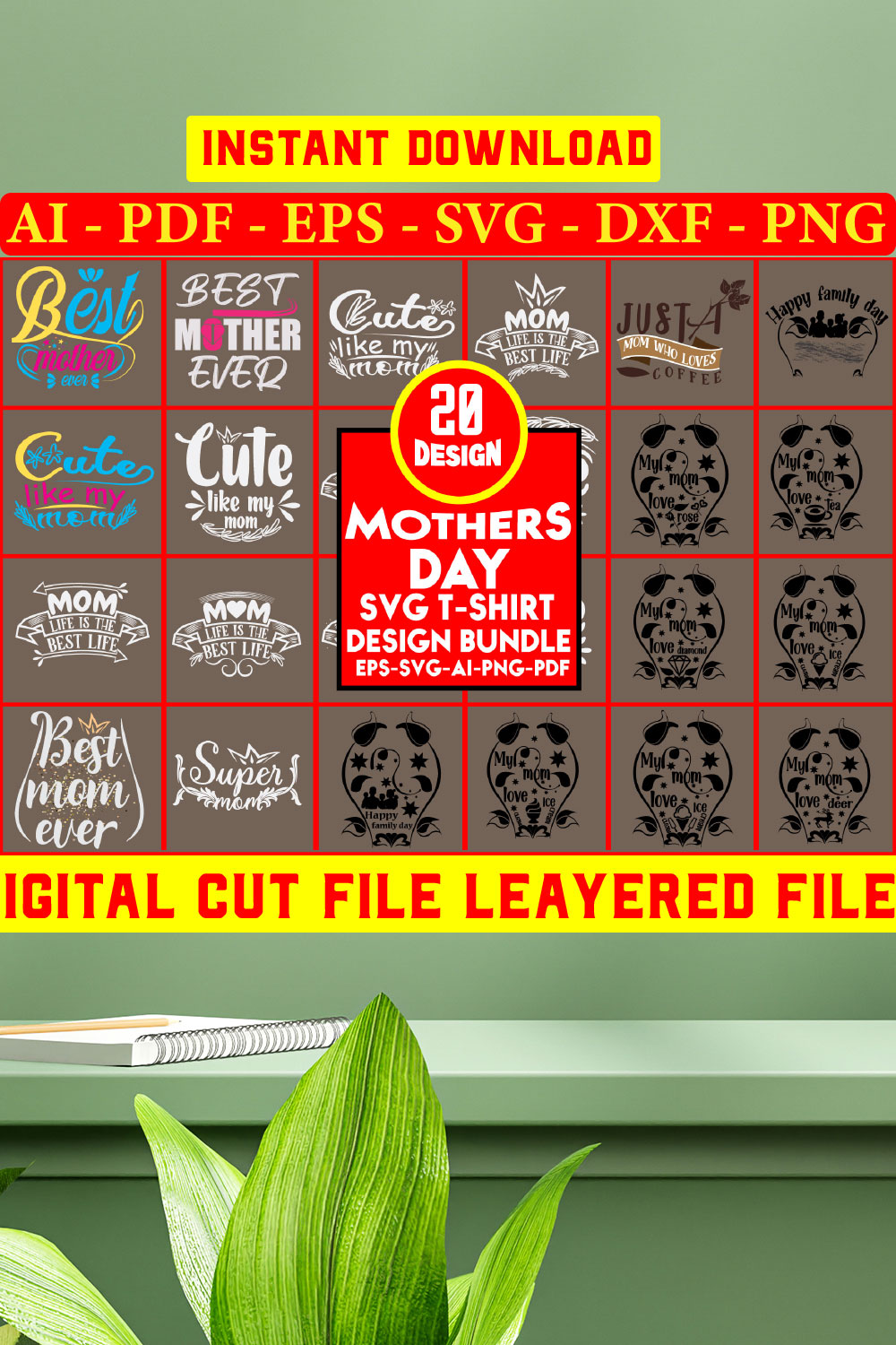 Mothers Day Svg T-shirt Design Bundle Vol-04 pinterest preview image.